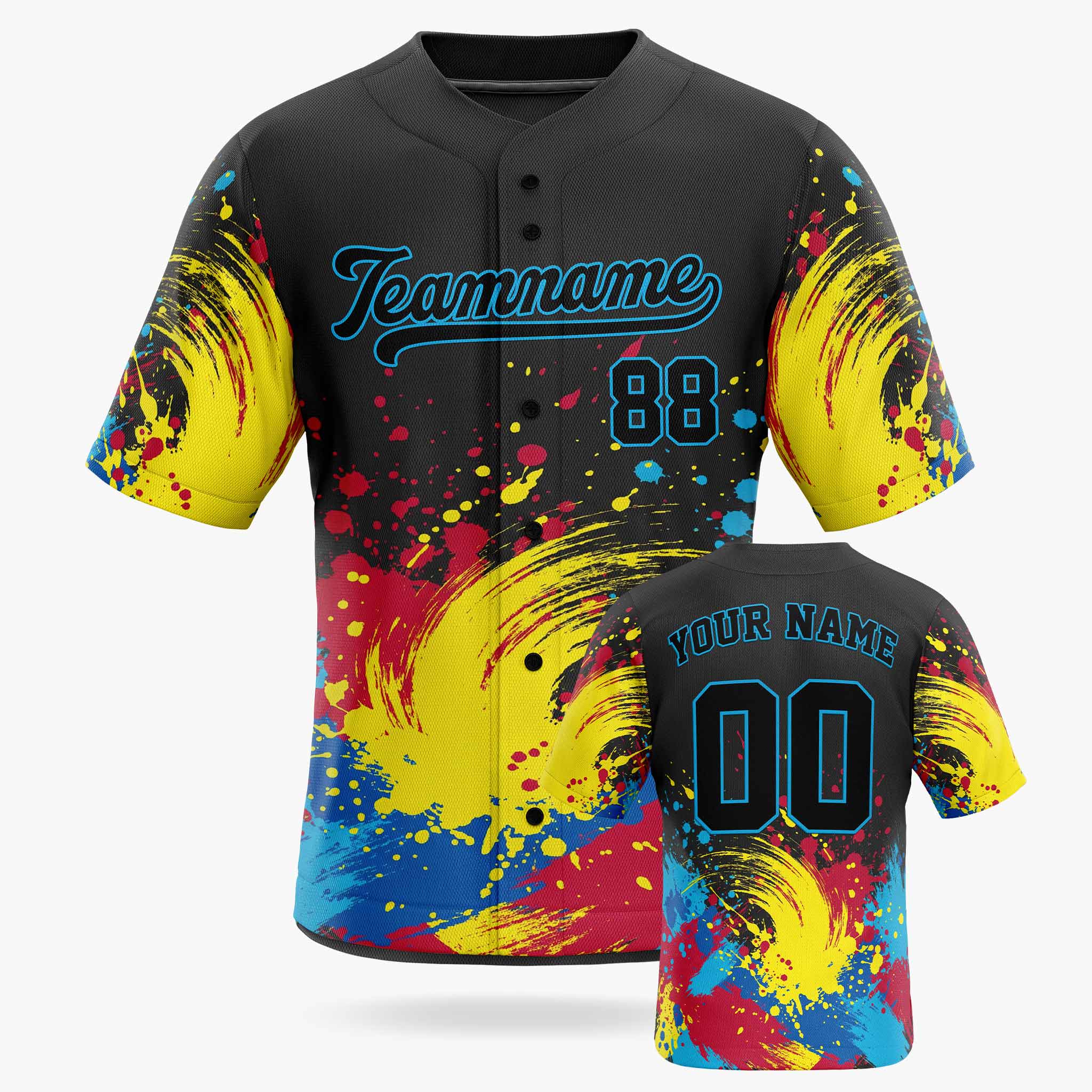 Custom Baseball Jersey Black and Blue Brush Stroke - Design Your Own