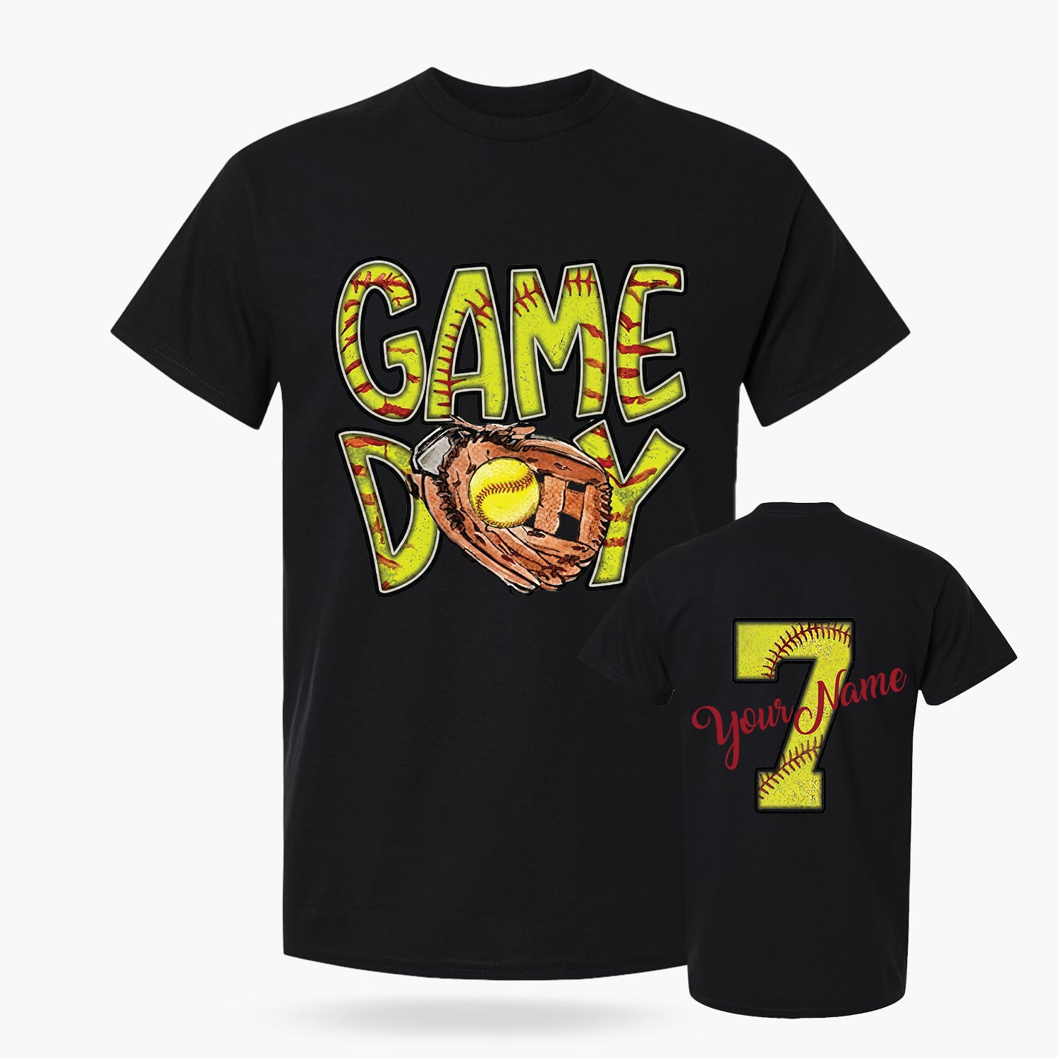 Custom T-Shirt Softball Game Day Black - Personalized Name Number