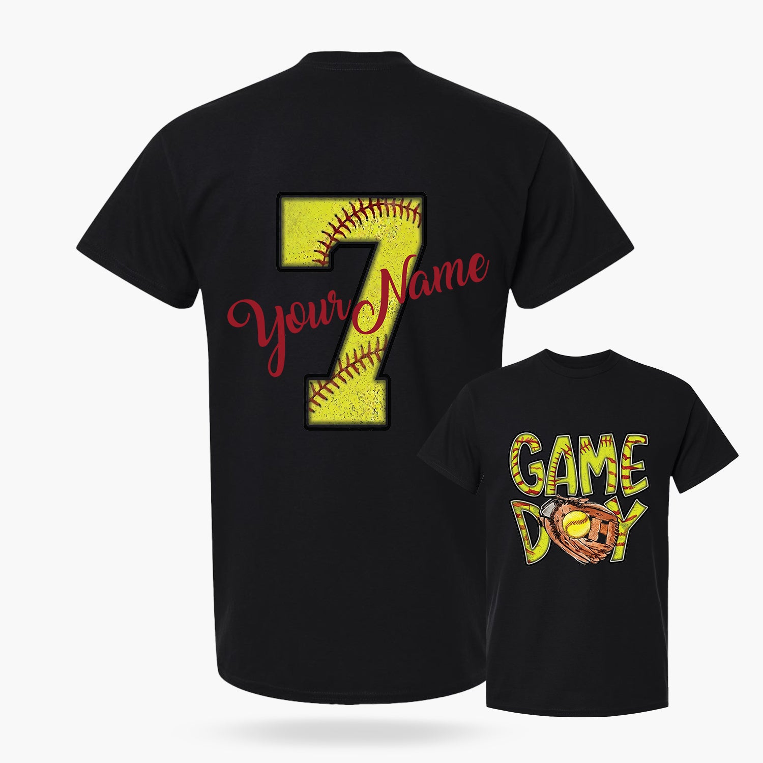 Custom T-Shirt Softball Game Day Black - Personalized Name Number