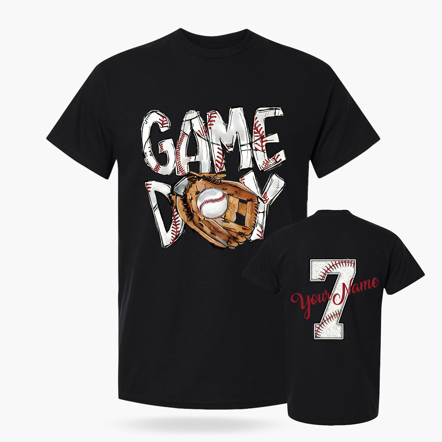 Custom T-Shirt Baseball Game Day Black - Personalized Name Number