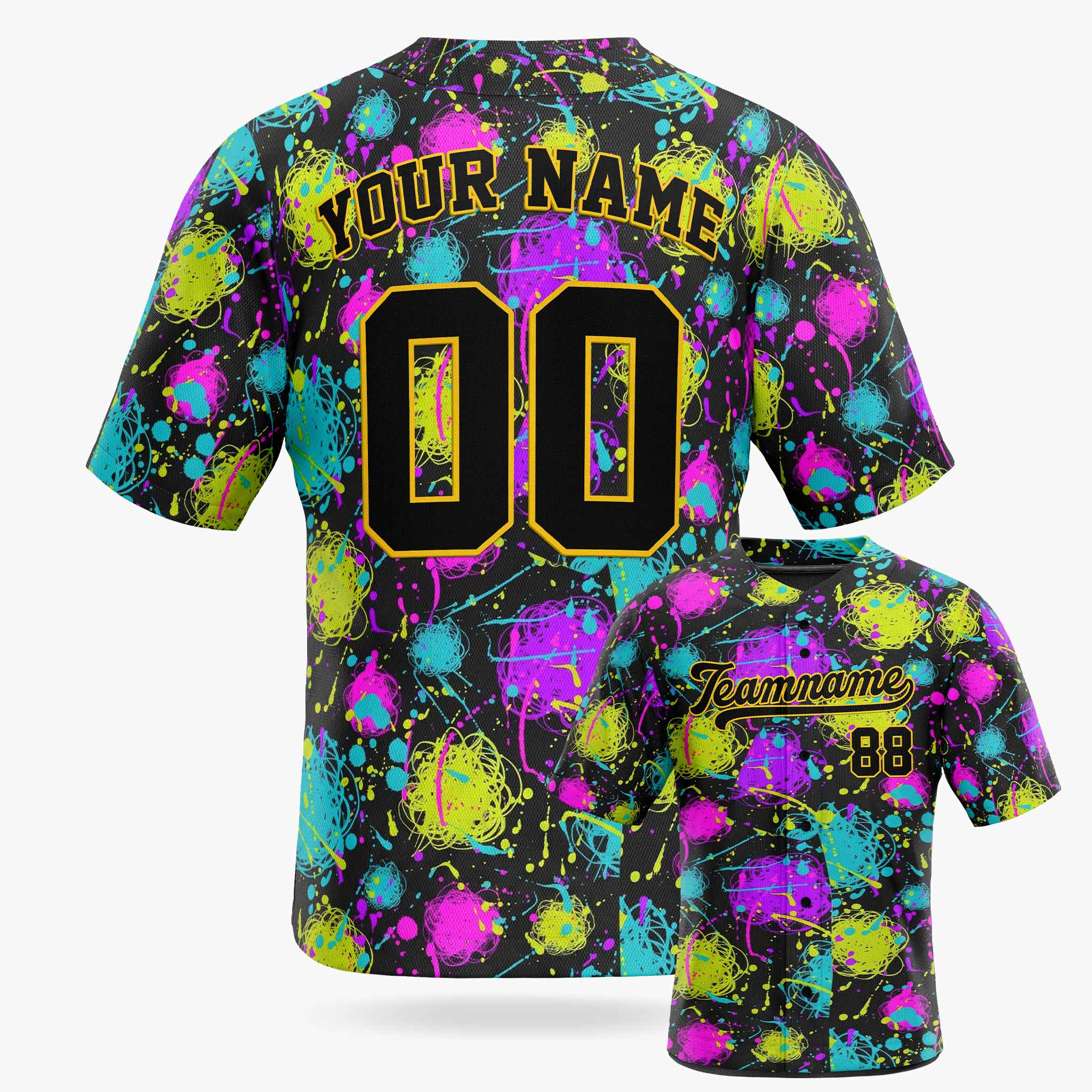 Custom Baseball Jersey Black and Yellow Graffiti - Design Your Own