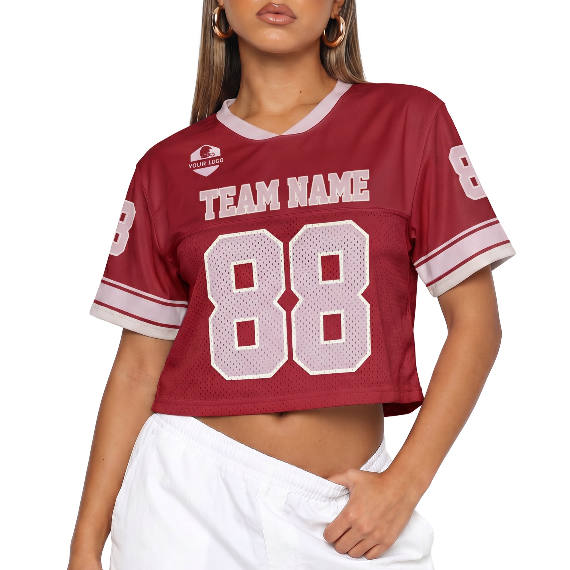 Custom Women's Crop Football Jersey Cherry and Pink - Design Your Own