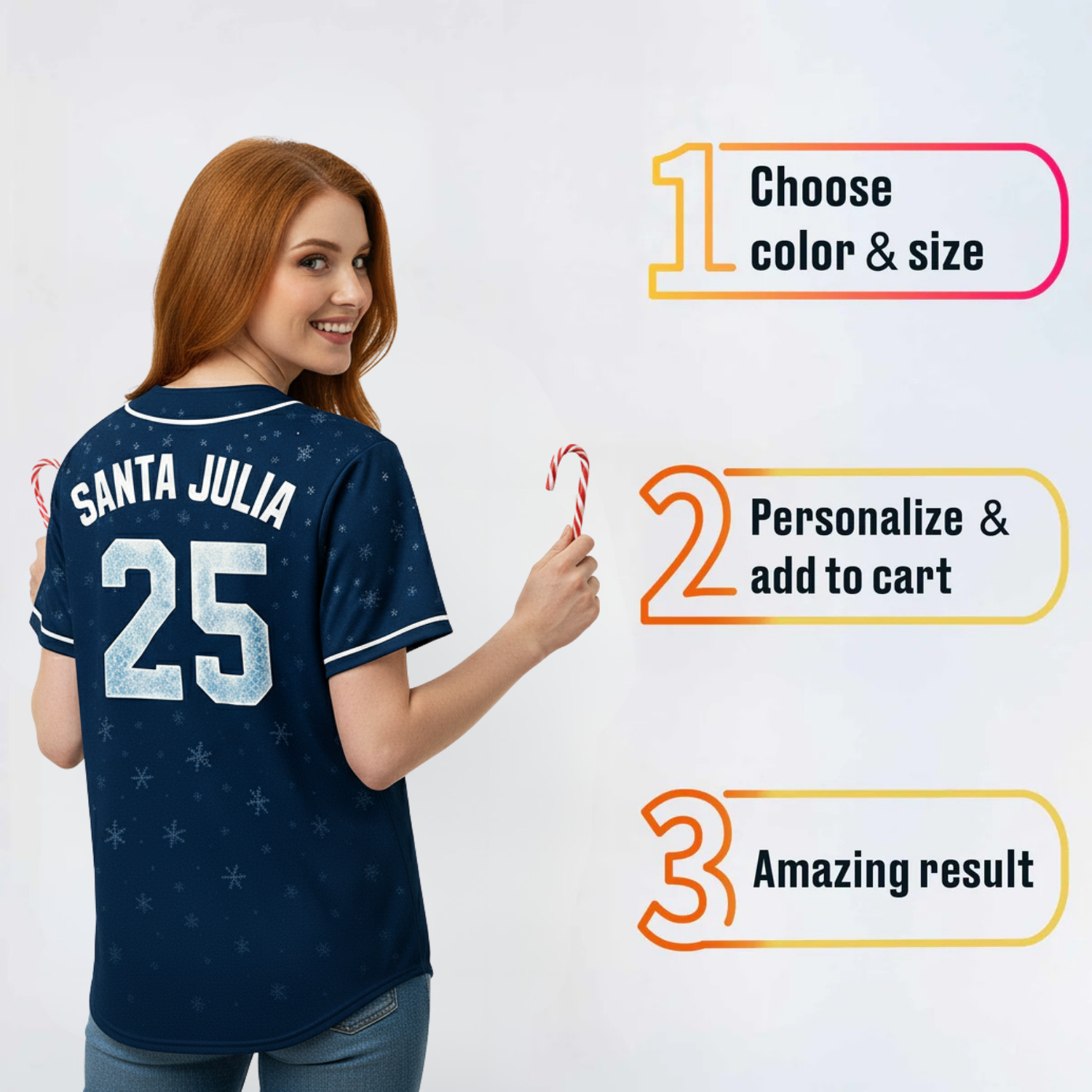 Custom Christmas Baseball Jersey Snowflake Navy with White Piping - Design Your Own