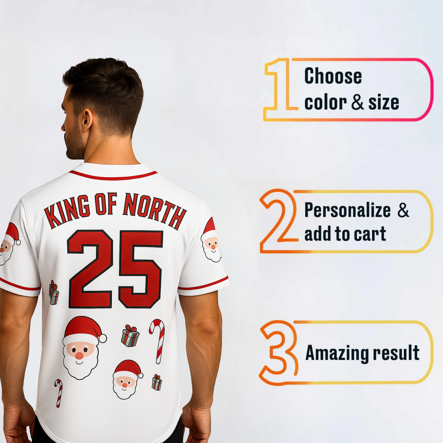 Custom Christmas Baseball Jersey Santa White with Red Piping - Design Your Own