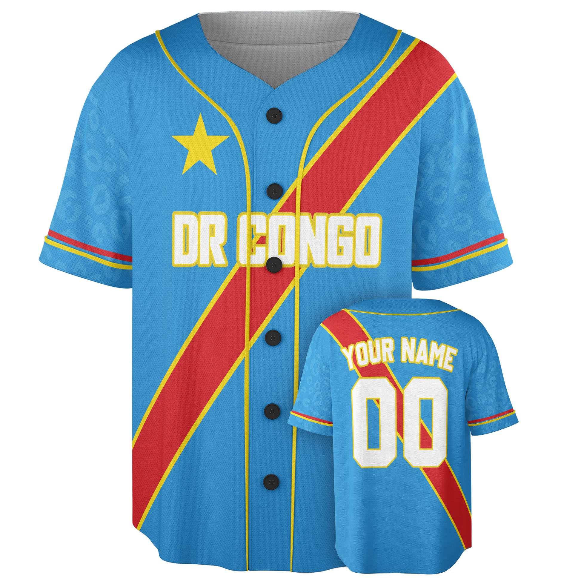Custom DR Congo Baseball Jersey Congolese Fan Diagonal Sash – Personalized Name Number