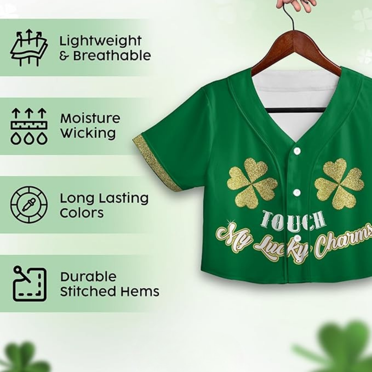 Custom St. Patrick's Day Women's Crop Baseball Jersey Shenanigans - Design Your Own
