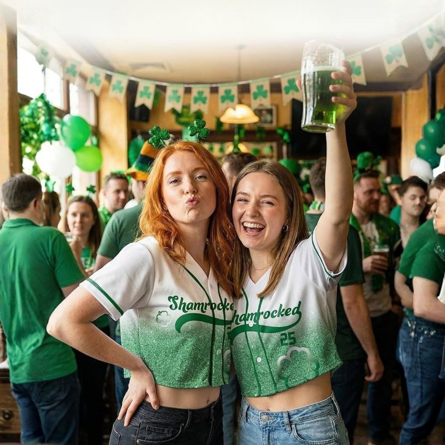 Custom St. Patrick's Day Women's Crop Baseball Jersey Shenanigans - Design Your Own