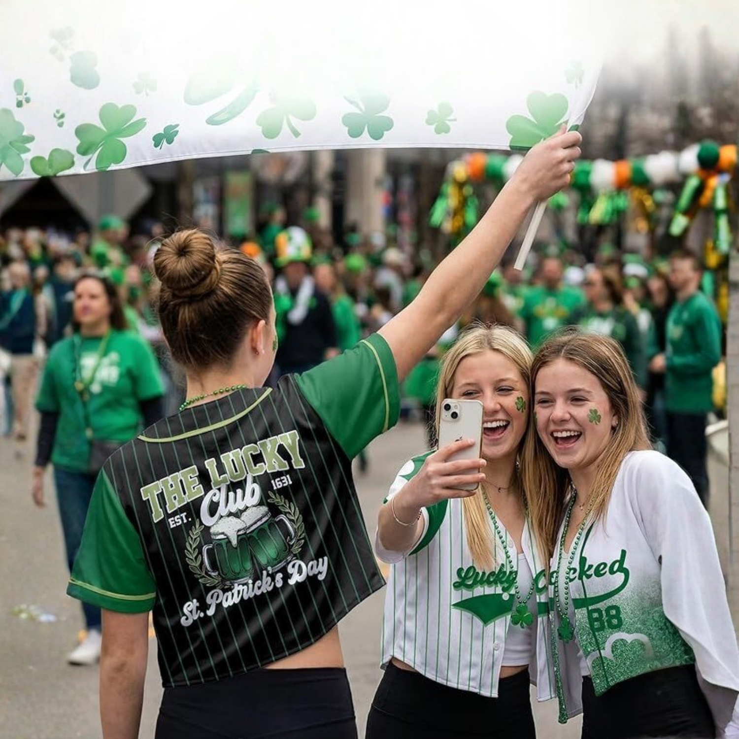 Custom St. Patrick's Day Women's Crop Baseball Jersey Drink Up - Design Your Own