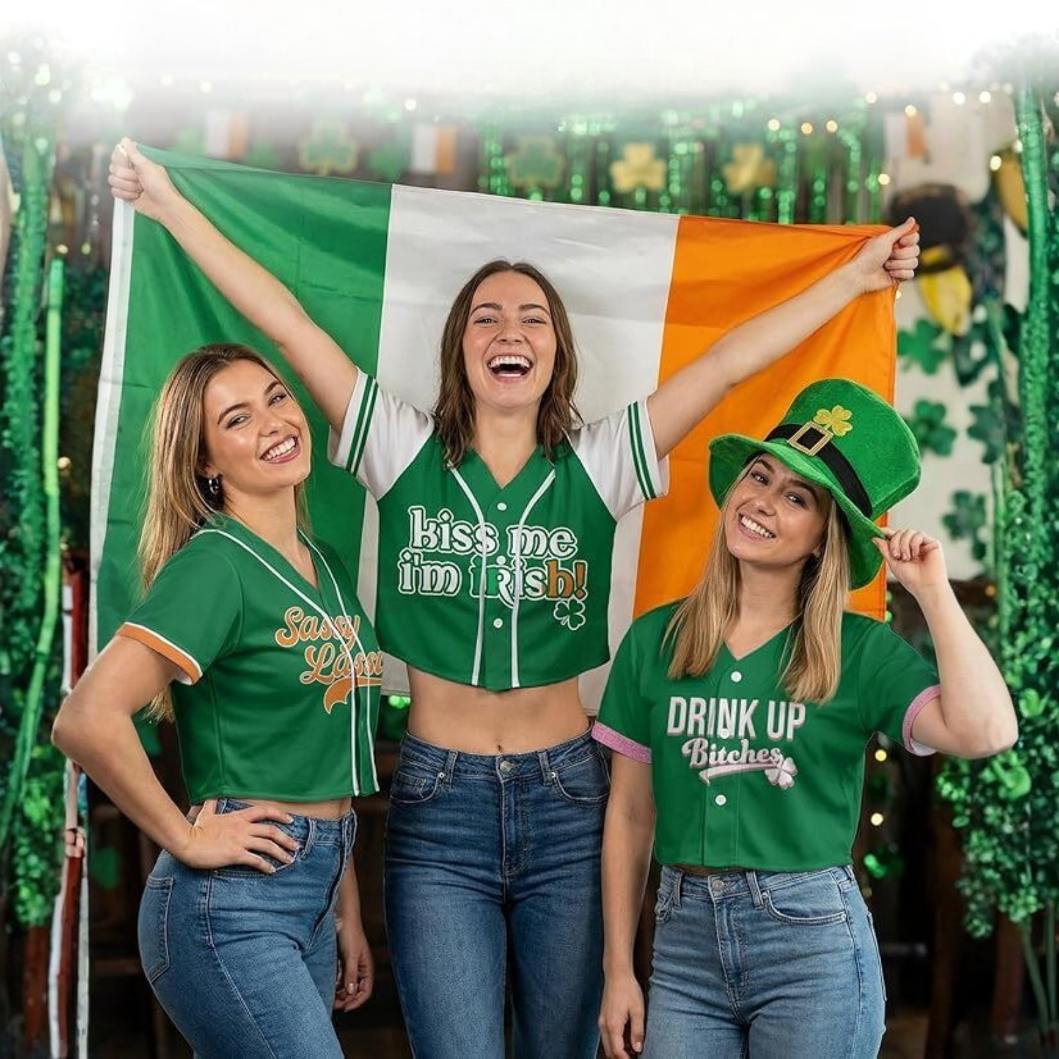 Custom St. Patrick's Day Women's Crop Baseball Jersey Shenanigans - Design Your Own