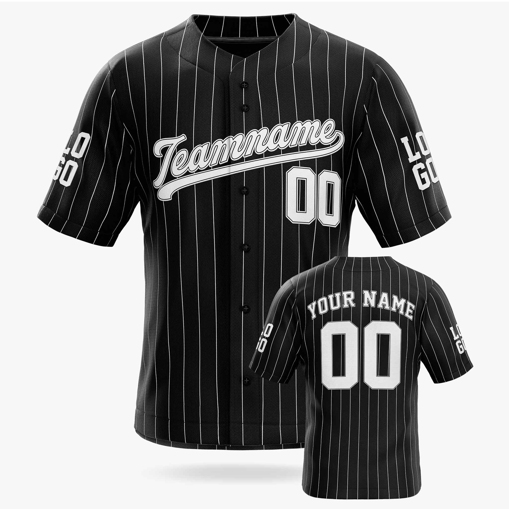 Custom Pinstripe Baseball Jersey Black and White - Design Your Own