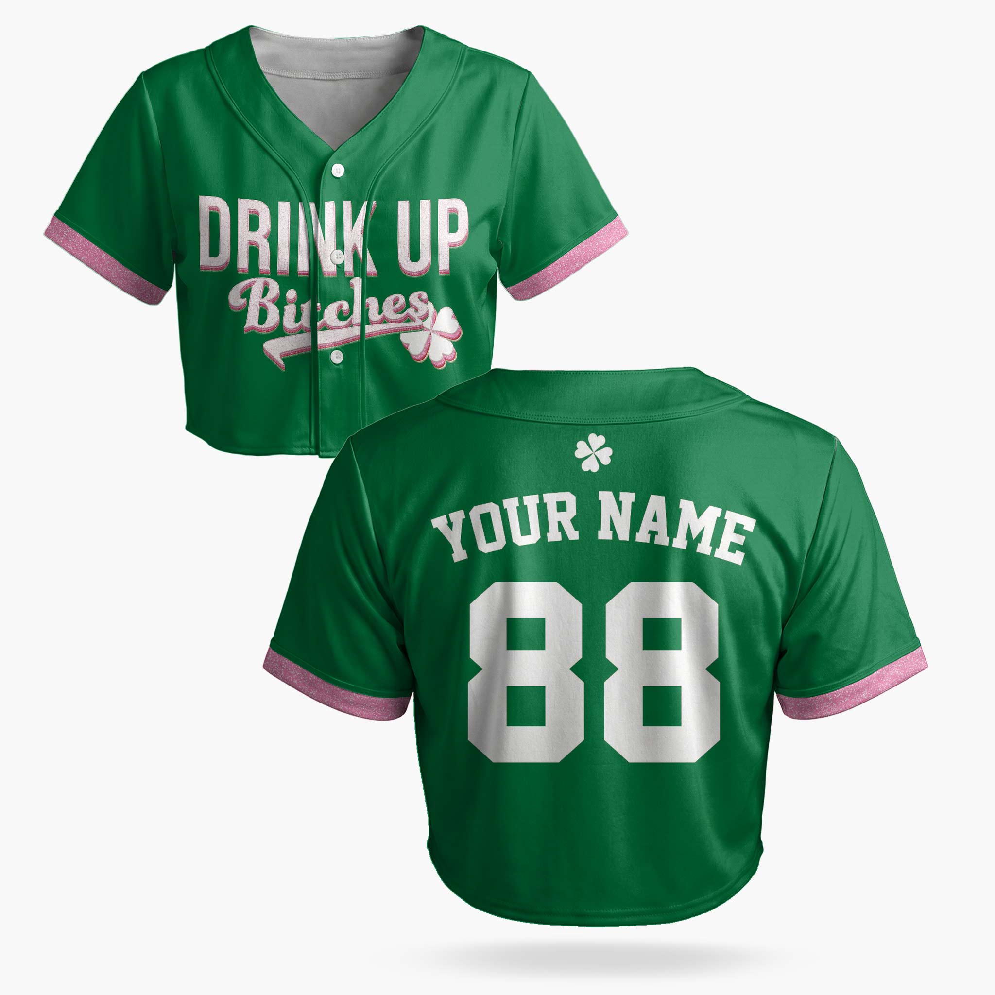 Custom St. Patrick's Day Women's Crop Baseball Jersey Drink Up - Design Your Own
