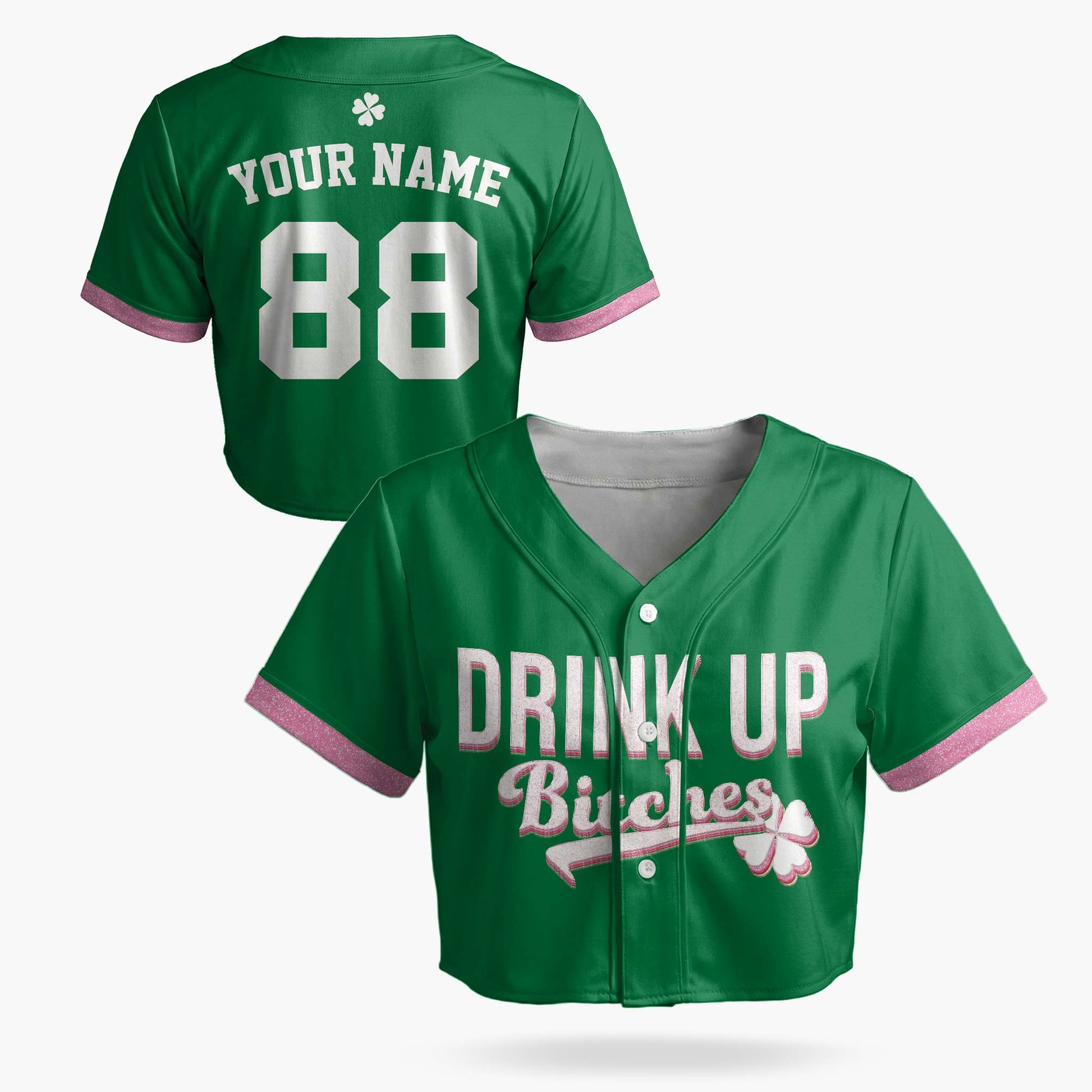 Custom St. Patrick's Day Women's Crop Baseball Jersey Drink Up - Design Your Own