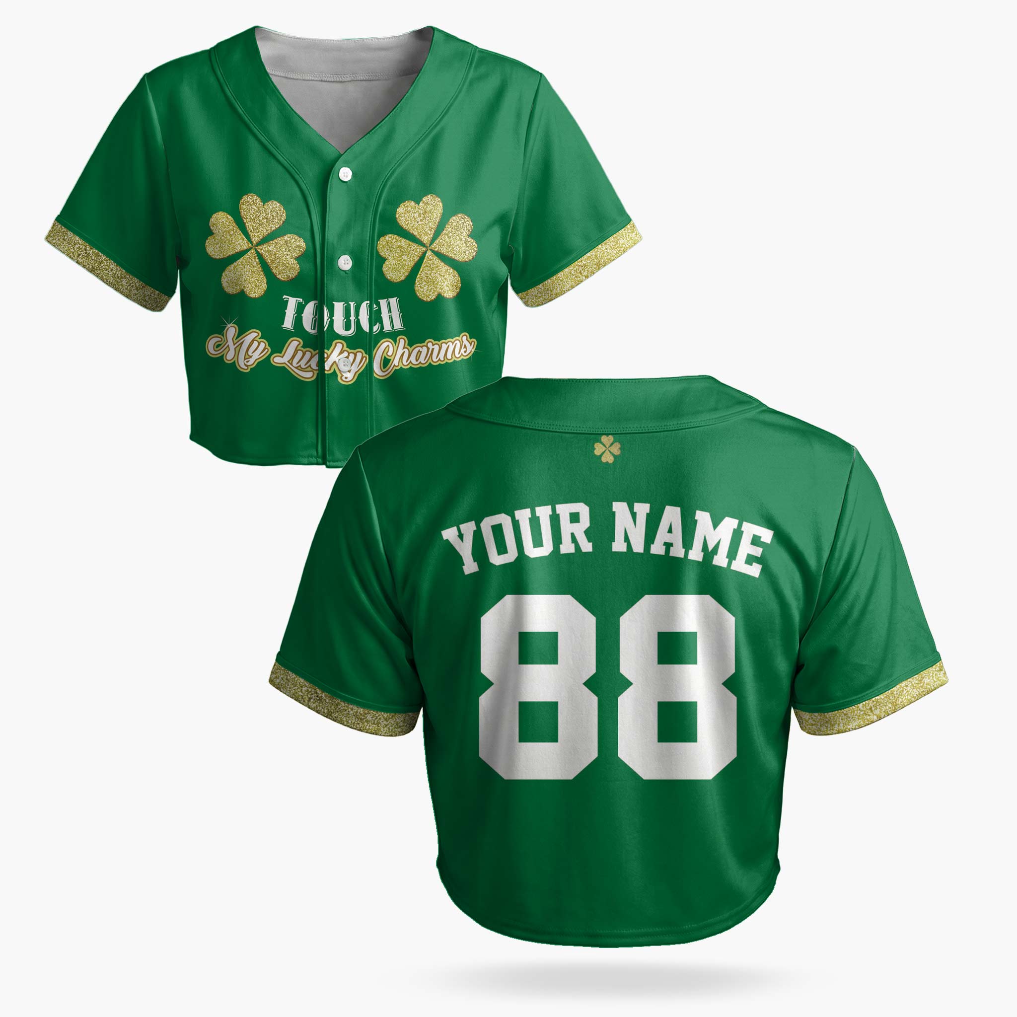 Custom St. Patrick's Day Women's Crop Baseball Jersey Lucky Charms - Design Your Own