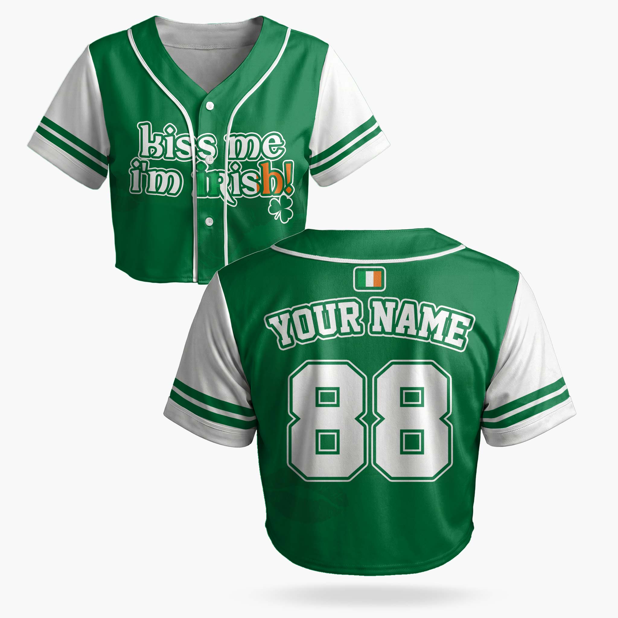 Custom St. Patrick's Day Women's Crop Baseball Jersey Kiss Me - Design Your Own