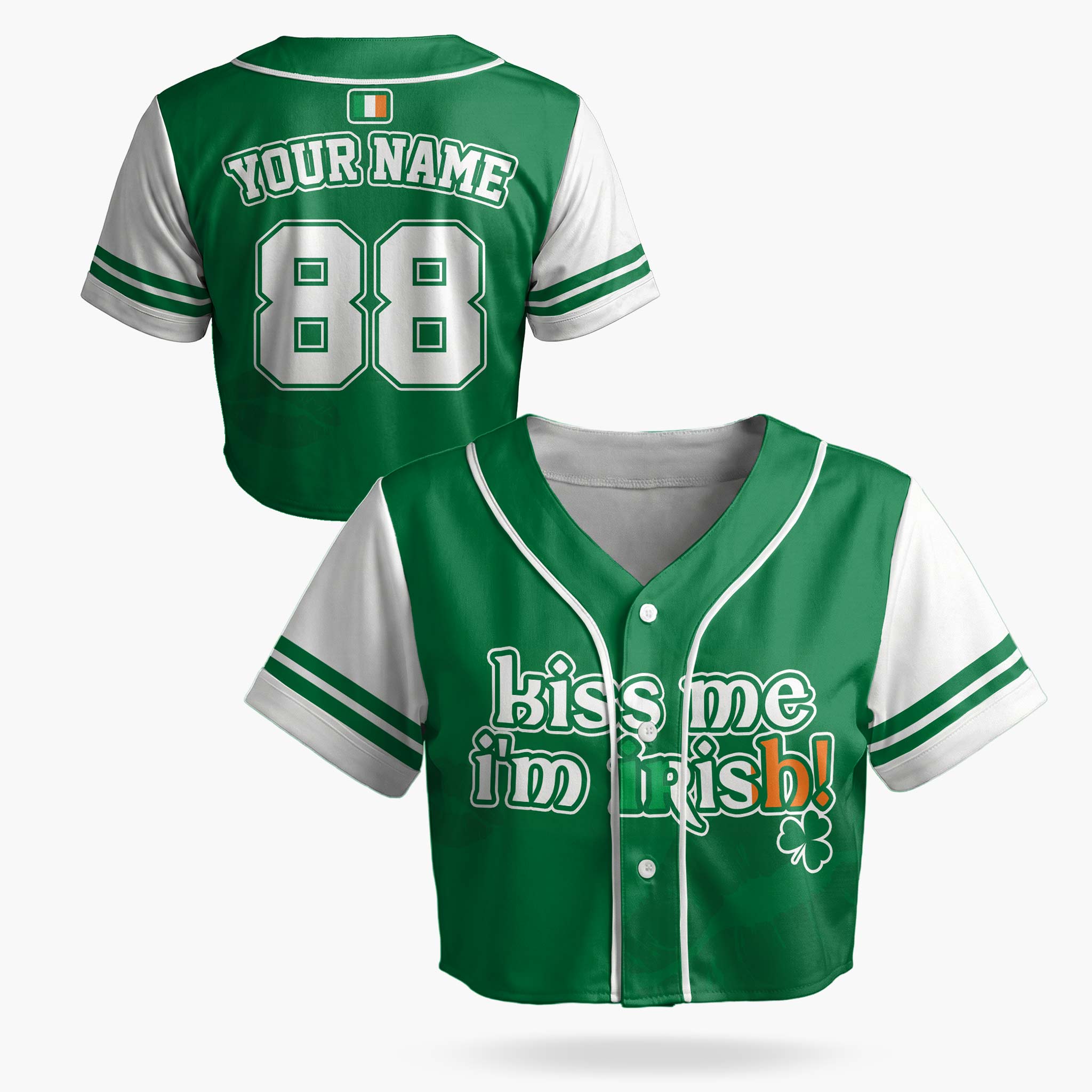 Custom St. Patrick's Day Women's Crop Baseball Jersey Kiss Me - Design Your Own