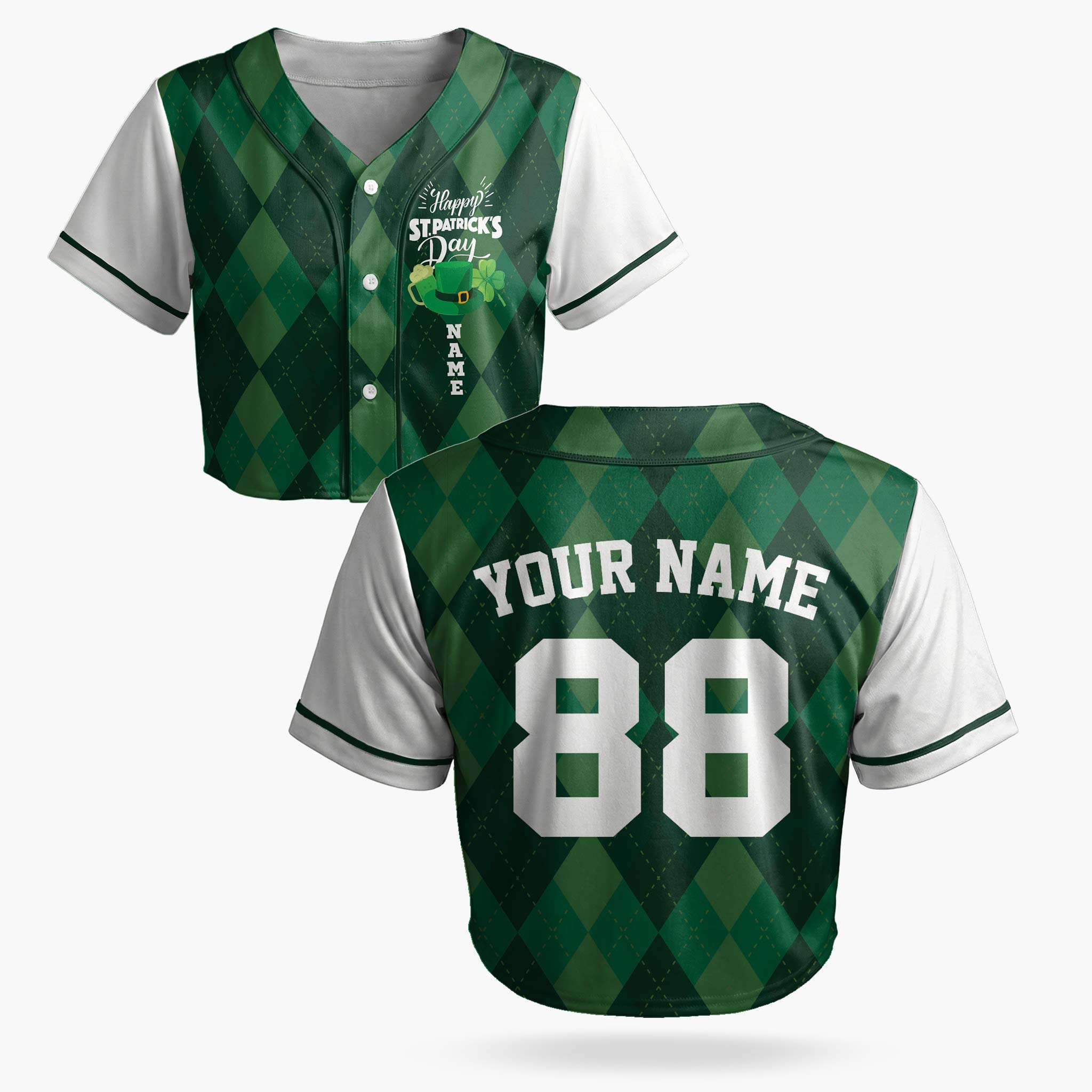 Custom St. Patrick's Day Women's Crop Baseball Jersey Argyle - Design Your Own