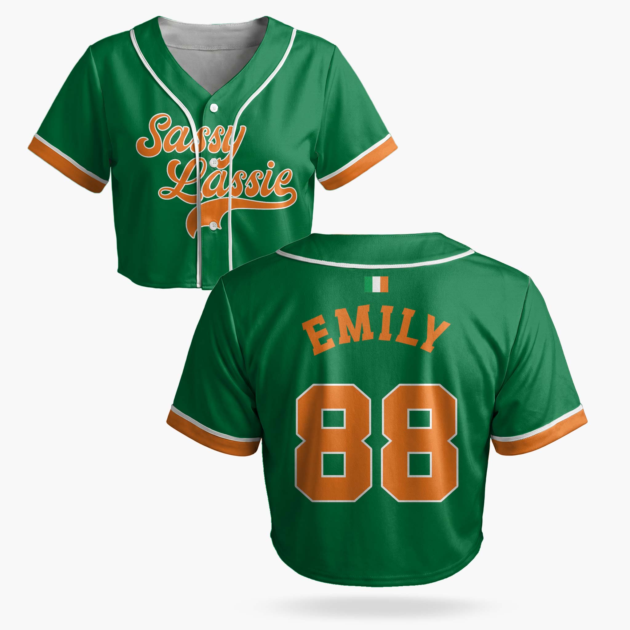 Custom St. Patrick's Day Women's Crop Baseball Jersey Sassy Lassie - Design Your Own