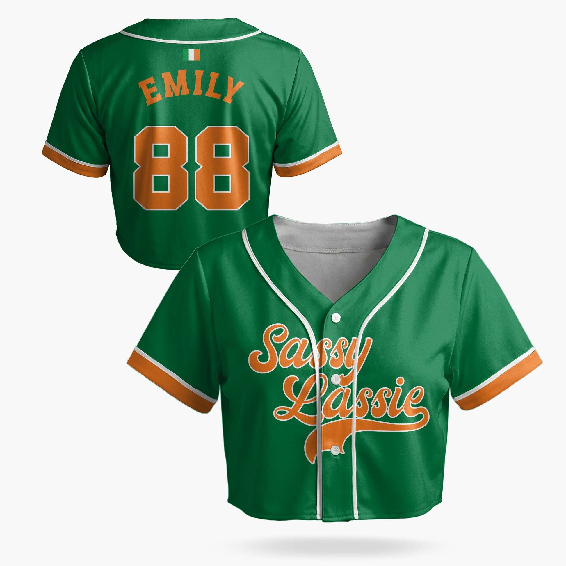 Custom St. Patrick's Day Women's Crop Baseball Jersey Sassy Lassie - Design Your Own