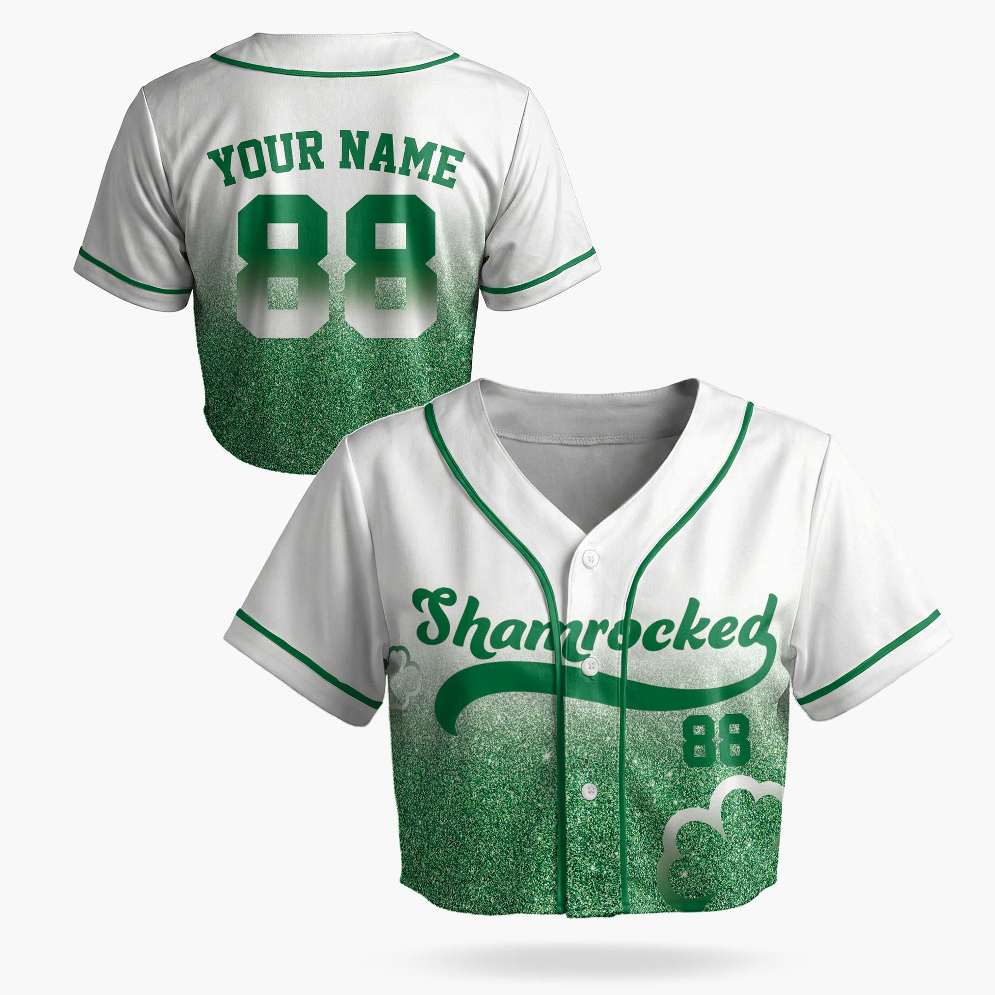 Custom St. Patrick's Day Women's Crop Baseball Jersey Shamrocked - Design Your Own