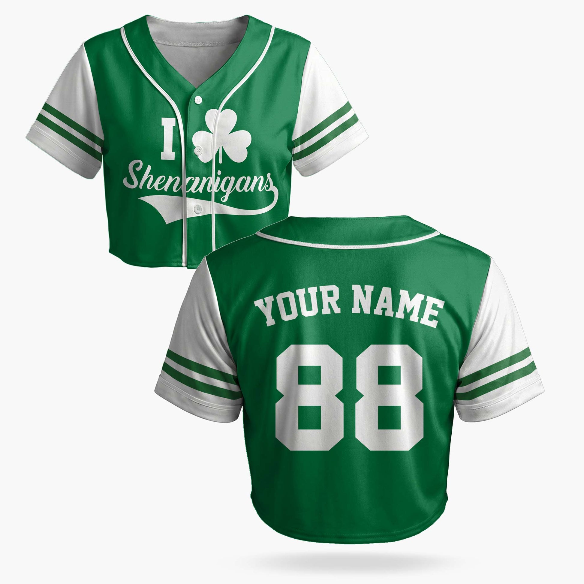 Custom St. Patrick's Day Women's Crop Baseball Jersey Shenanigans - Design Your Own