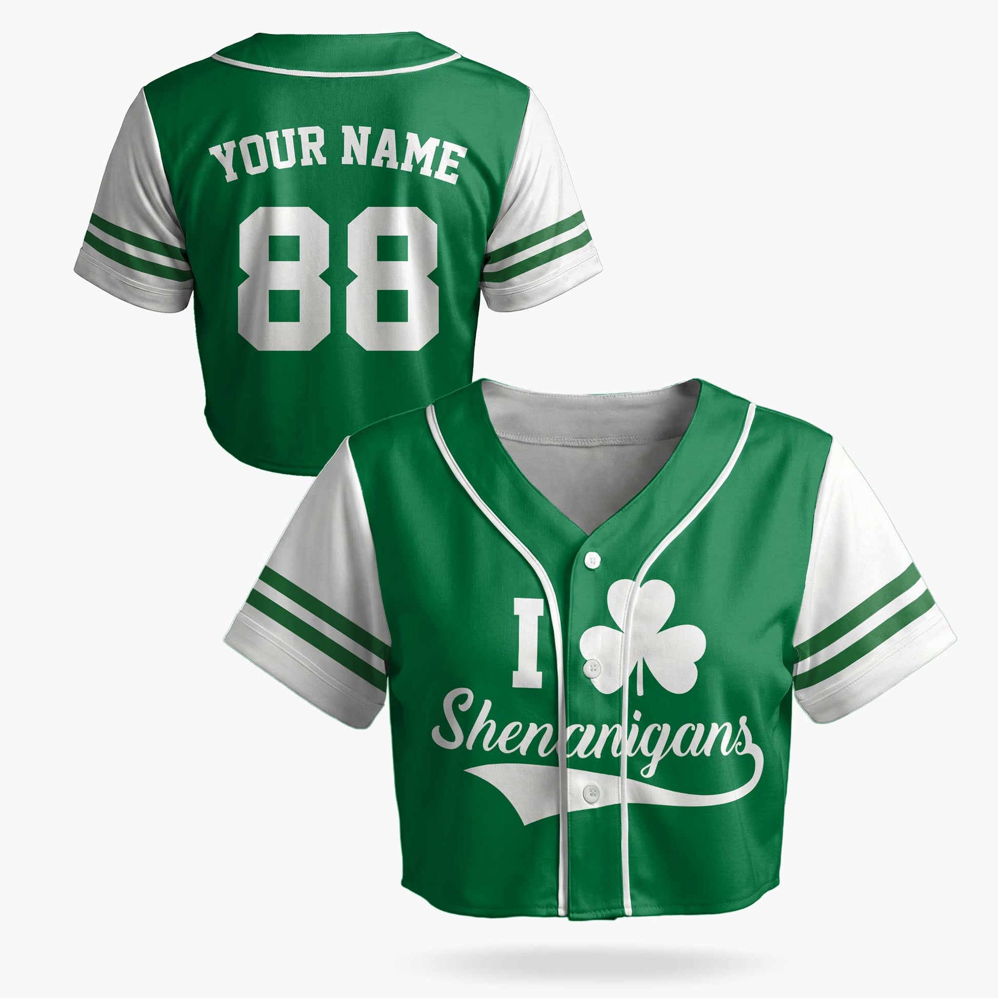 Custom St. Patrick's Day Women's Crop Baseball Jersey Shenanigans - Design Your Own