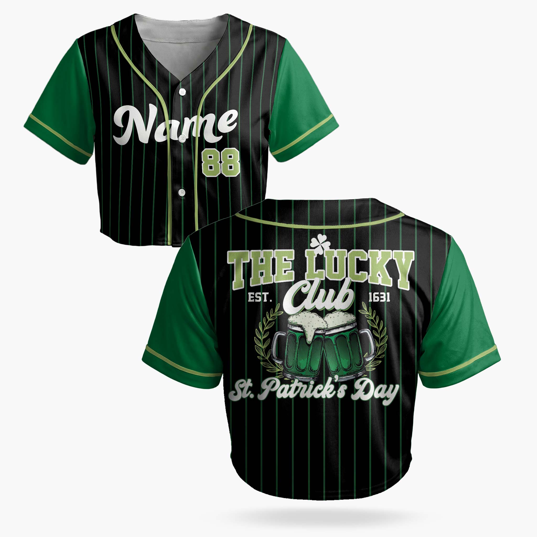 Custom St. Patrick's Day Women's Crop Baseball Jersey The Lucky Club - Design Your Own