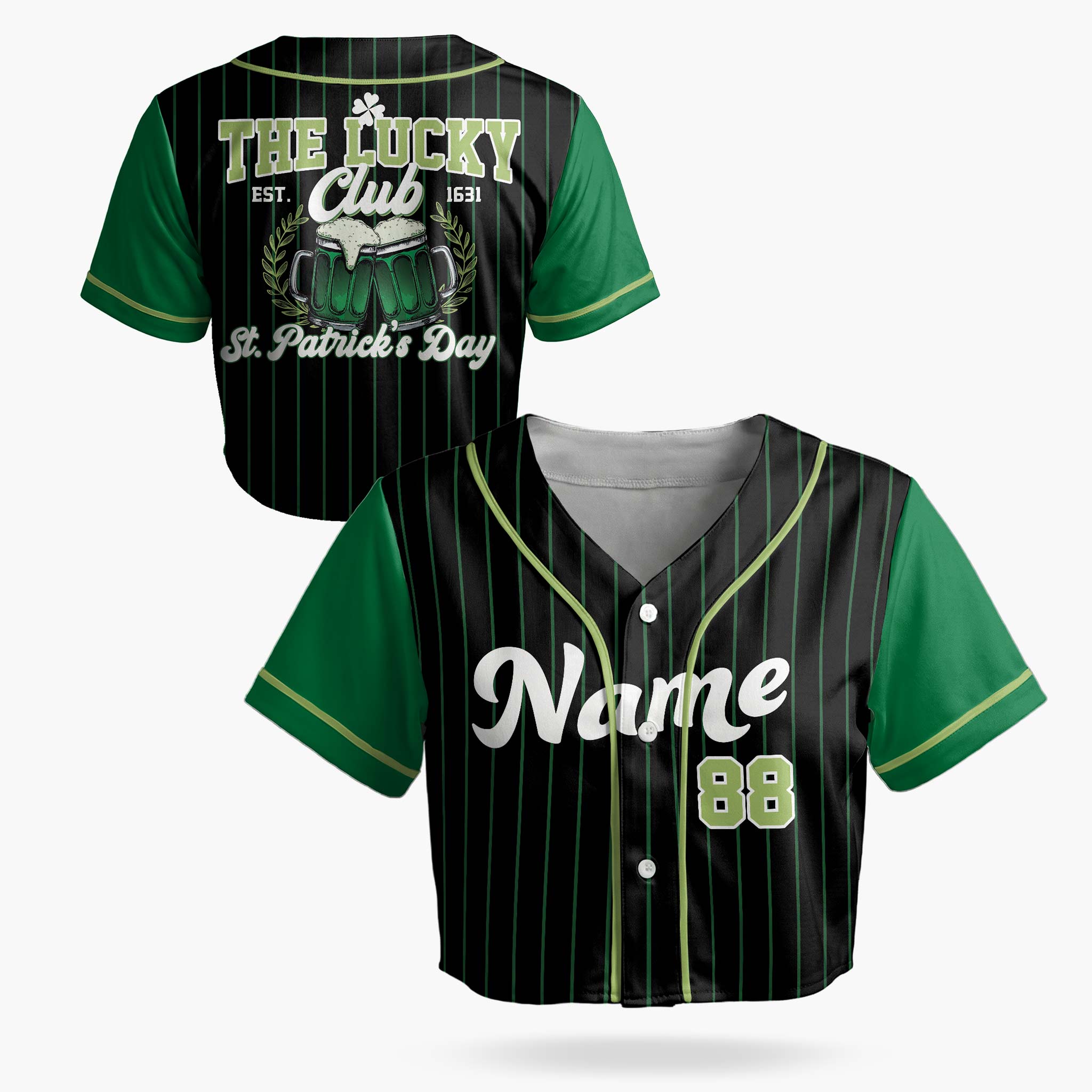 Custom St. Patrick's Day Women's Crop Baseball Jersey The Lucky Club - Design Your Own