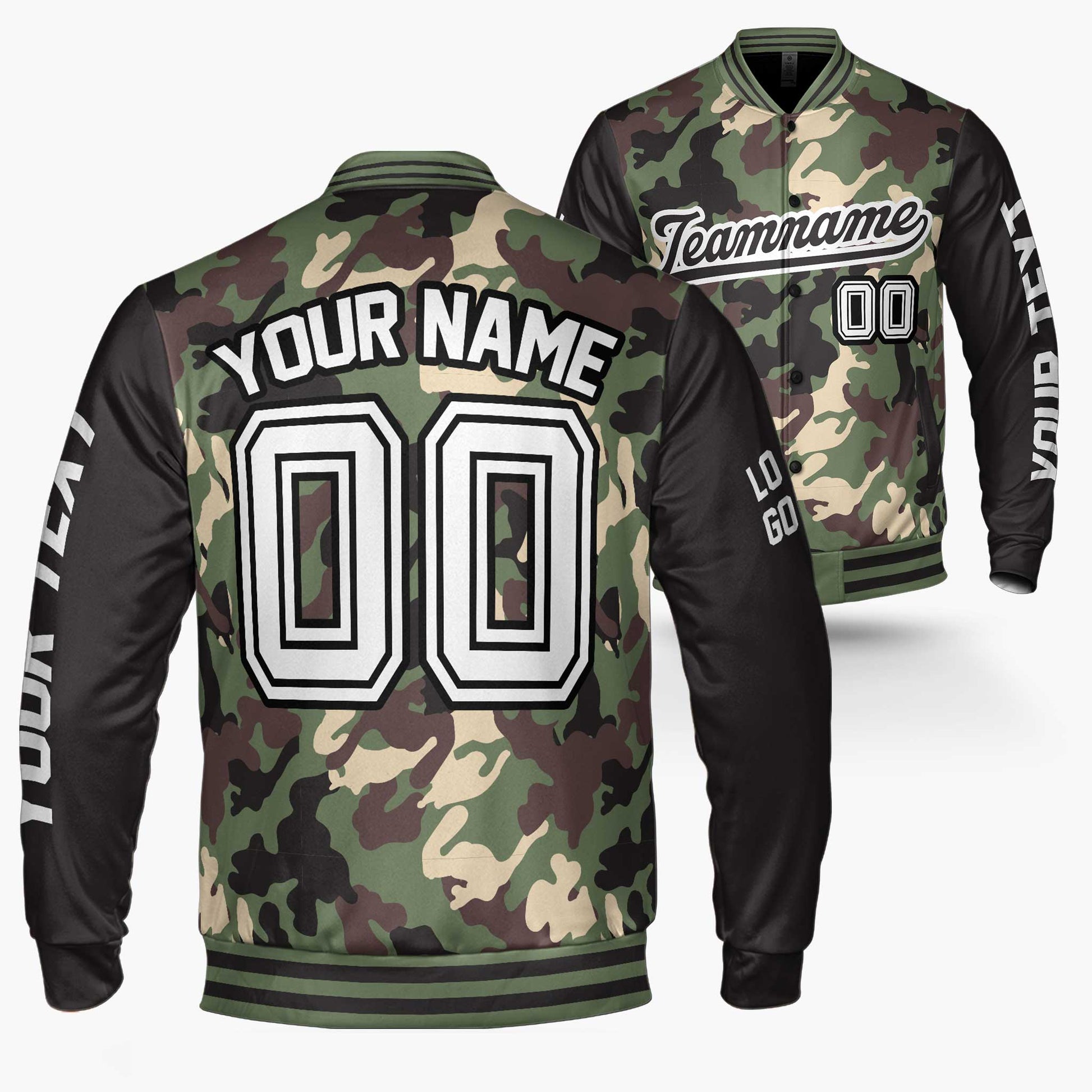 Custom Varsity Jacket Camouflage and Black - Design Your Own