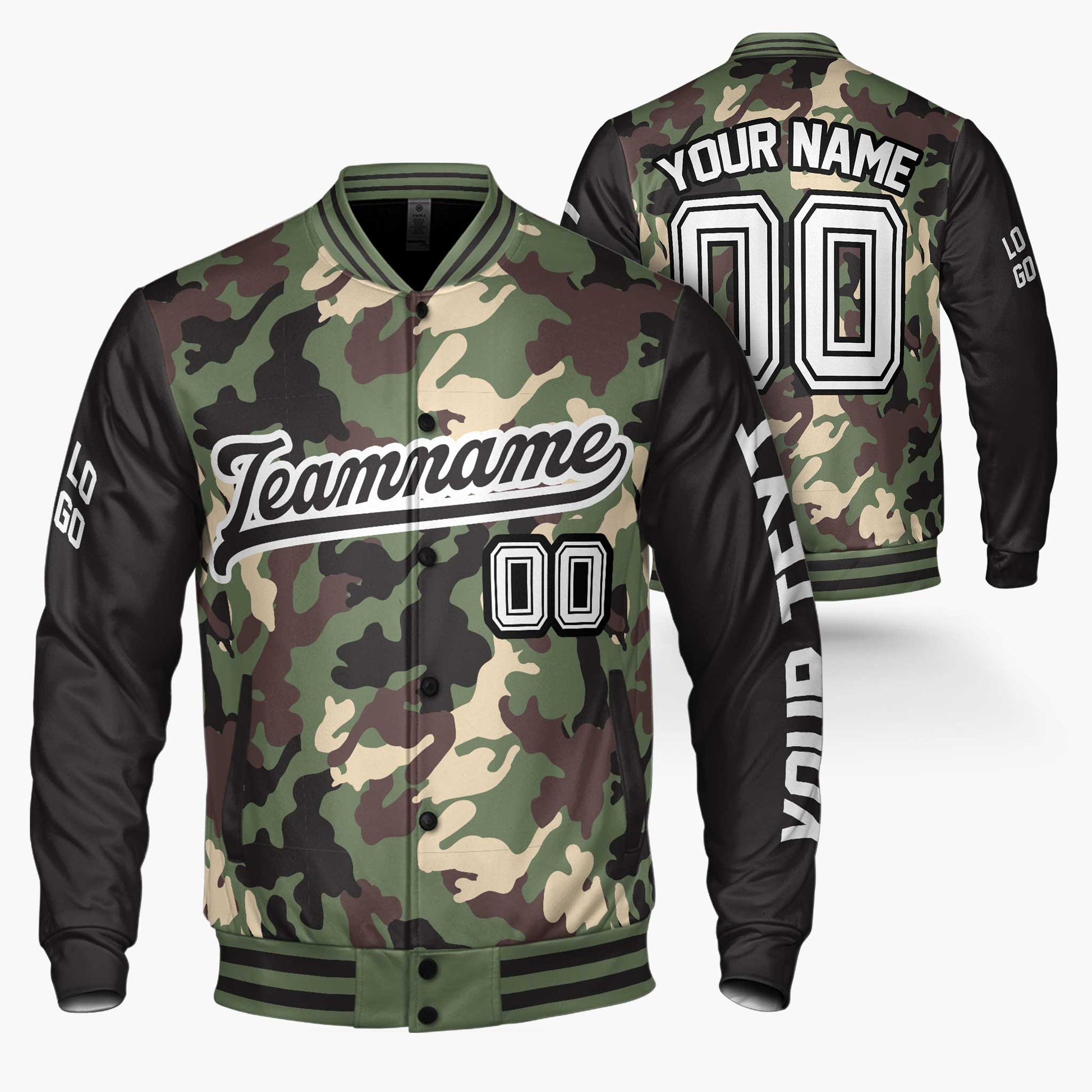 Custom Varsity Jacket Camouflage and Black - Design Your Own