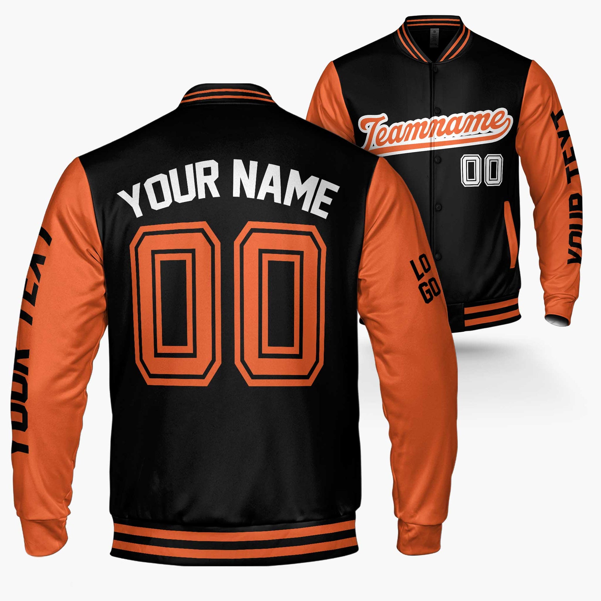Custom Varsity Jacket Black and Orange - Design Your Own