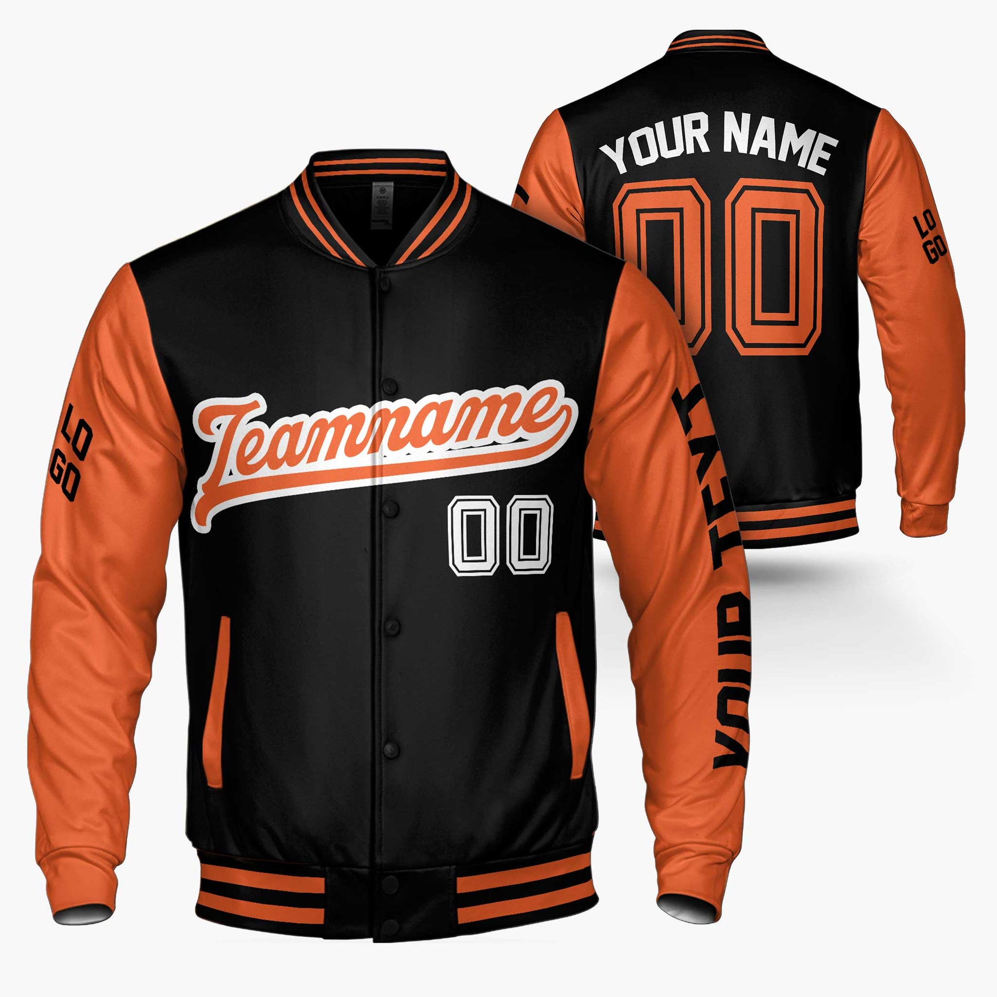 Custom Varsity Jacket Black and Orange - Design Your Own