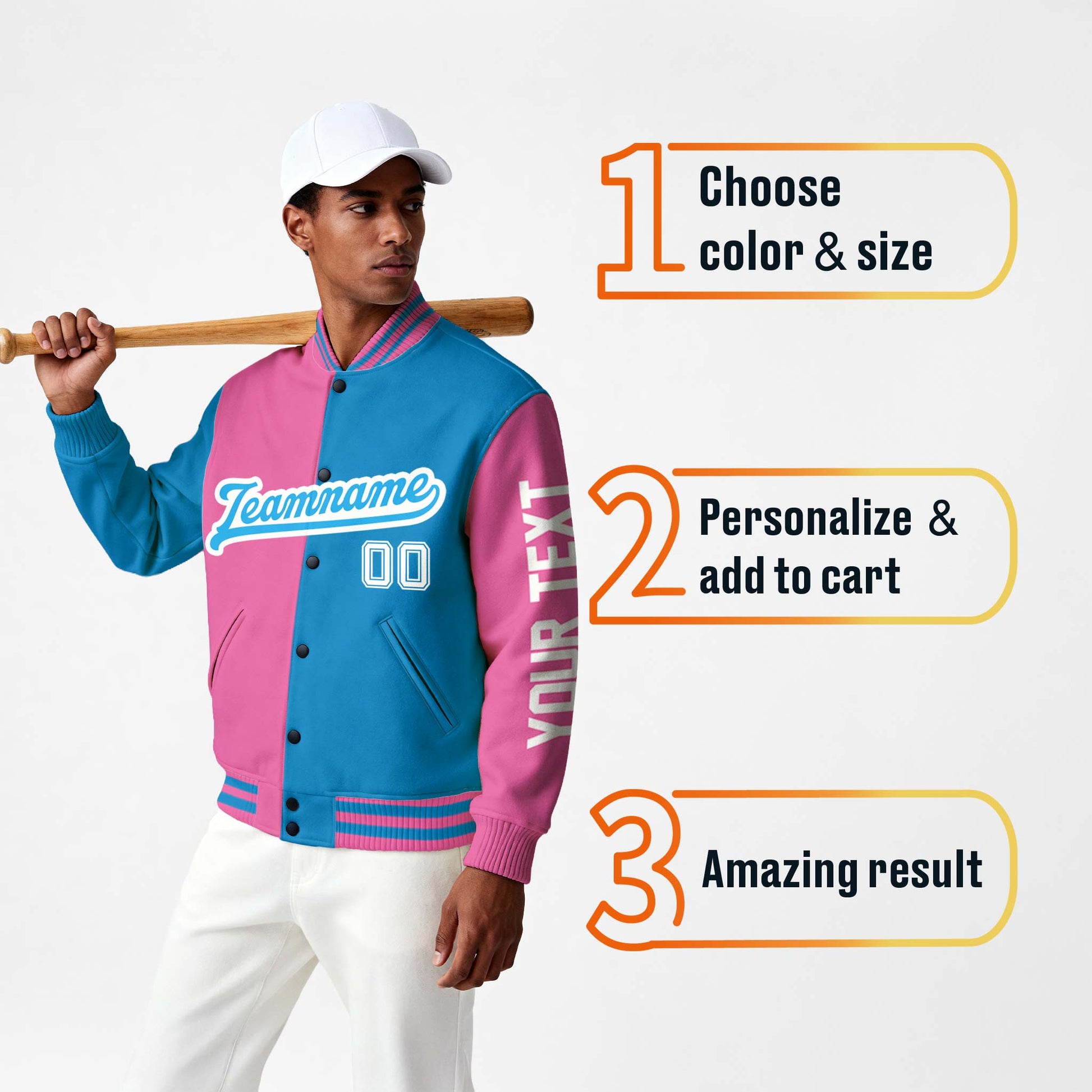 Custom Varsity Jacket Pink and Blue Split - Design Your Own