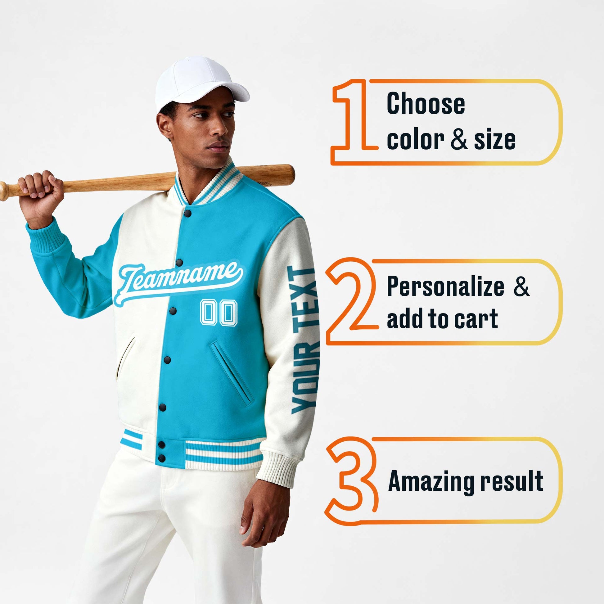Custom Varsity Jacket Blue and White Split - Design Your Own