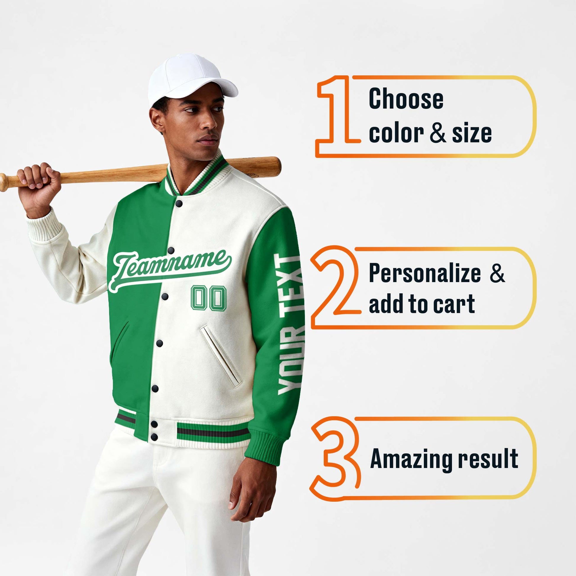 Custom Varsity Jacket Green and White Split - Design Your Own