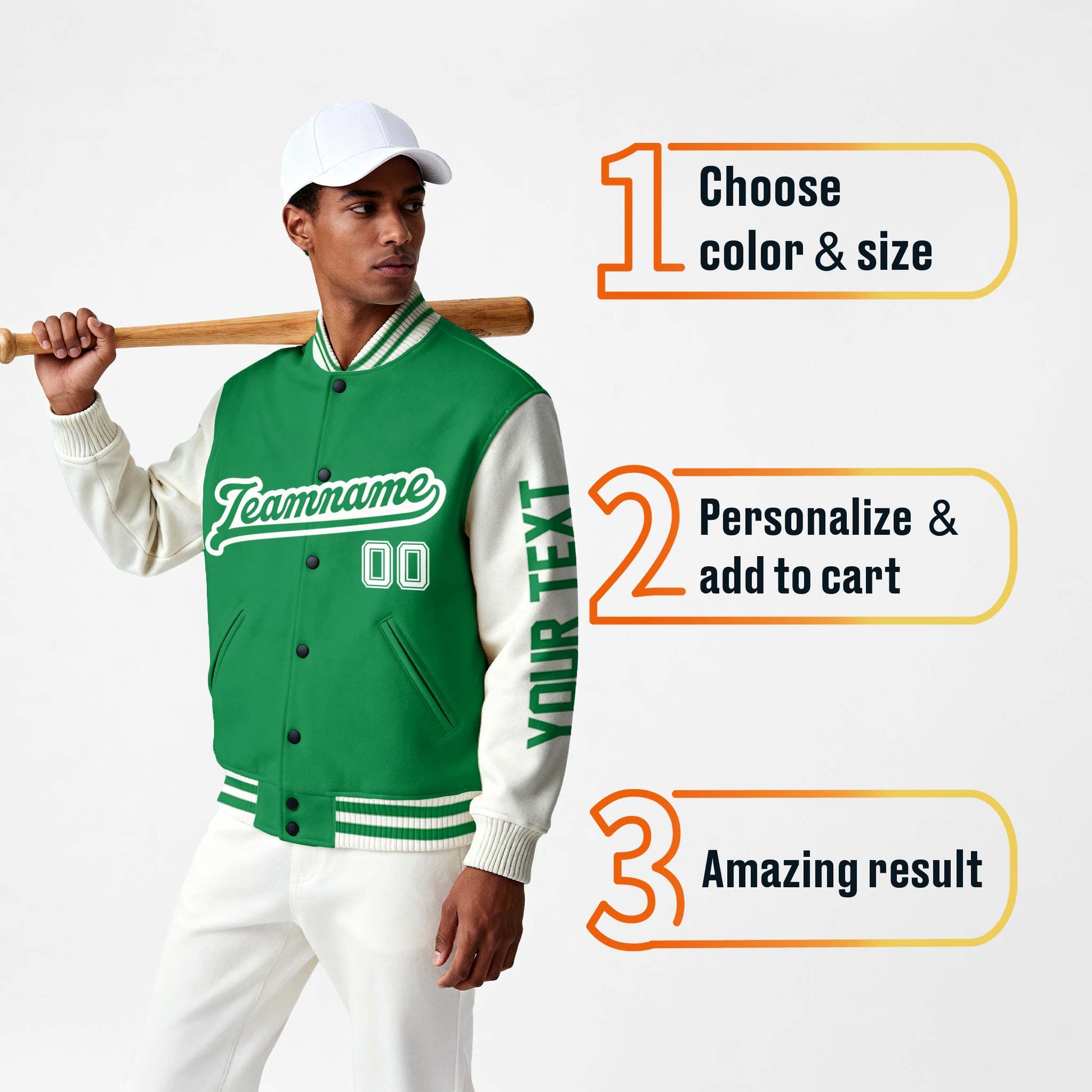 Custom Varsity Jacket Green and White - Design Your Own