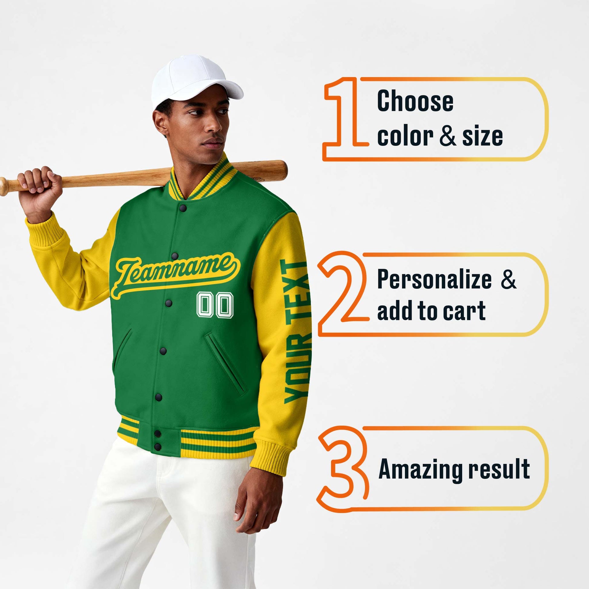 Custom Varsity Jacket Green and Yellow - Design Your Own