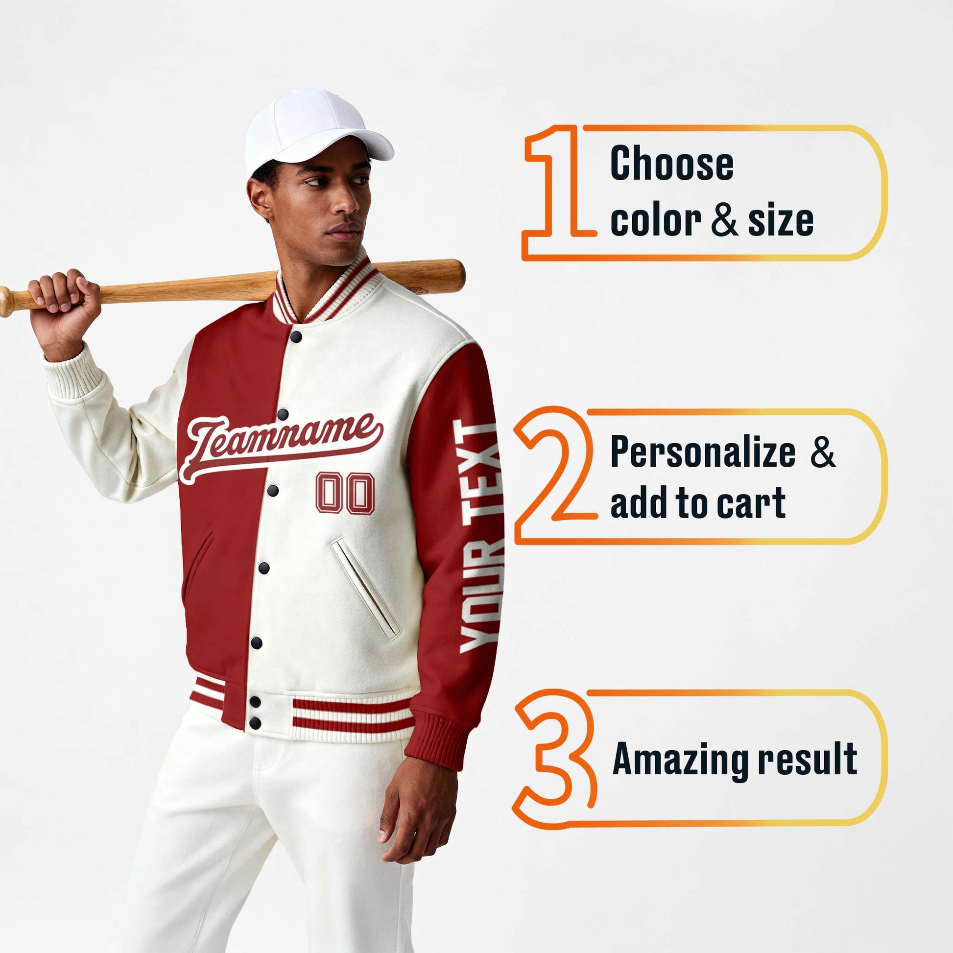 Custom Varsity Jacket Maroon and White Split - Design Your Own
