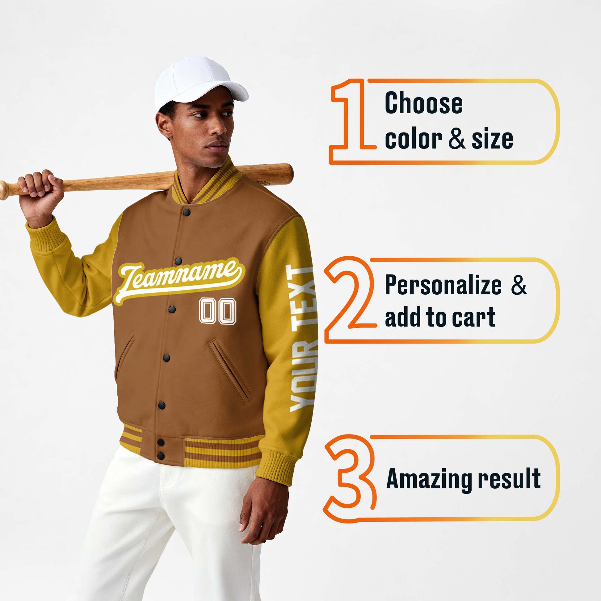 Custom Varsity Jacket Brown and Mustard - Design Your Own