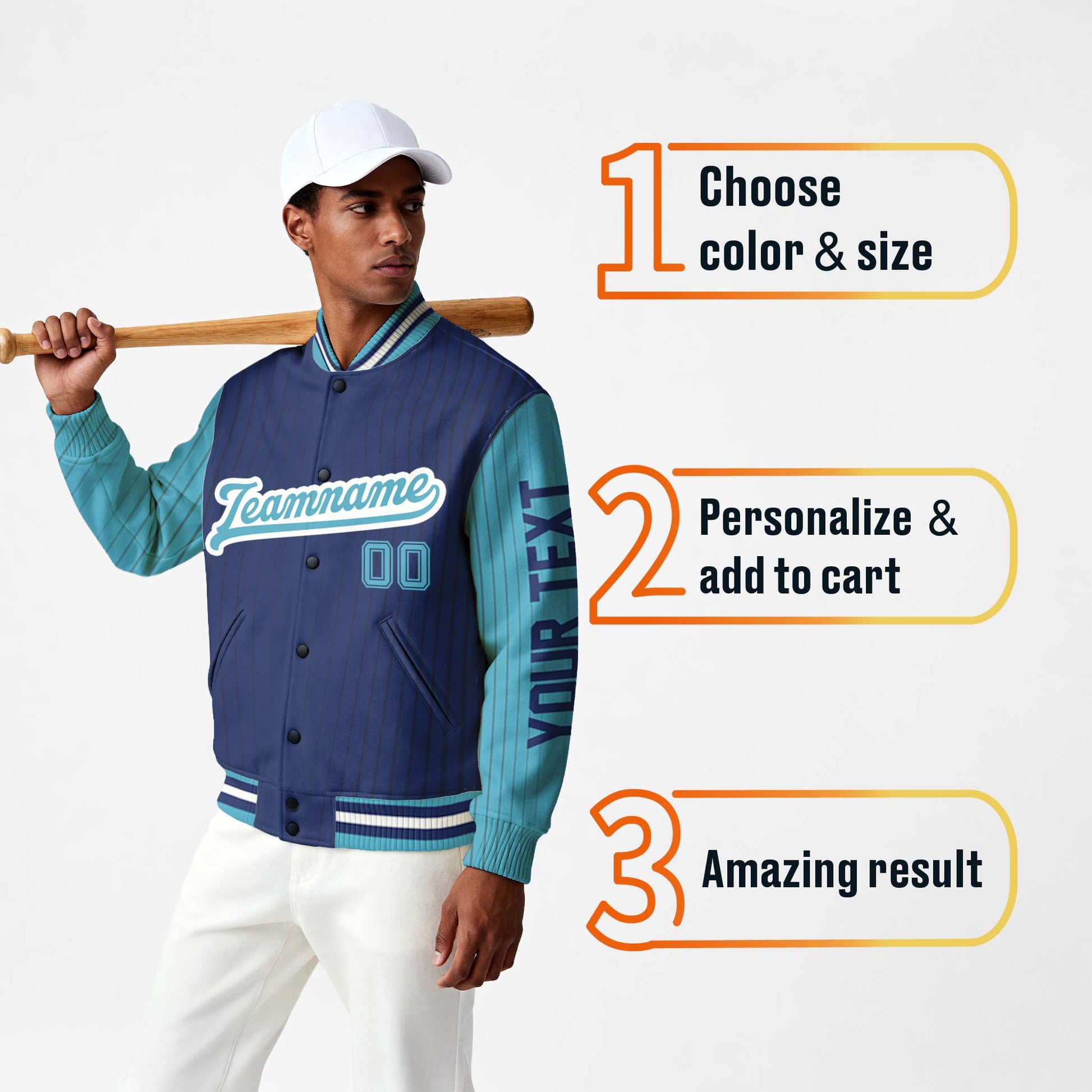 Custom Varsity Jacket Navy and Blue Pinstripe - Design Your Own