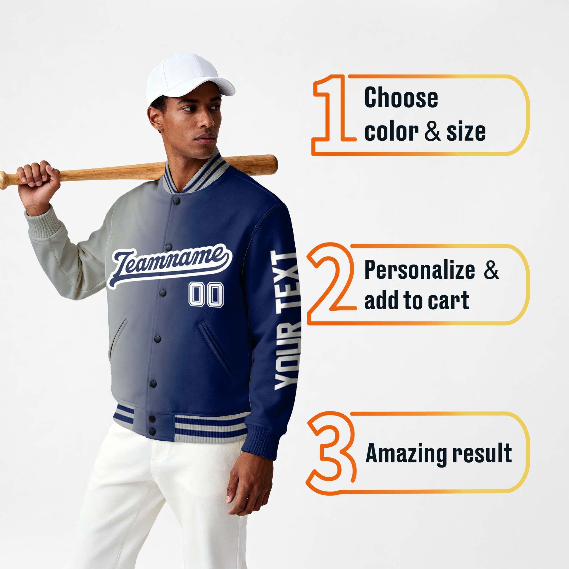 Custom Varsity Jacket Navy and Gray Gradient - Design Your Own