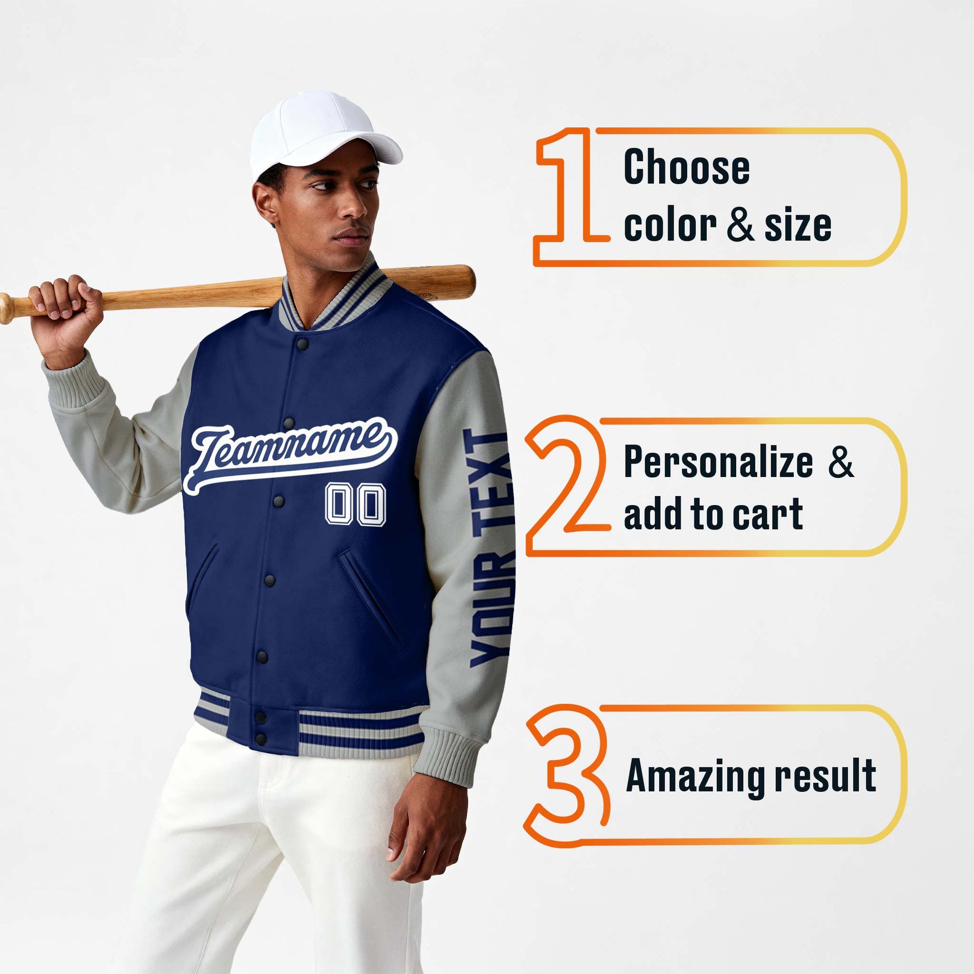 Custom Varsity Jacket Navy and Gray - Design Your Own