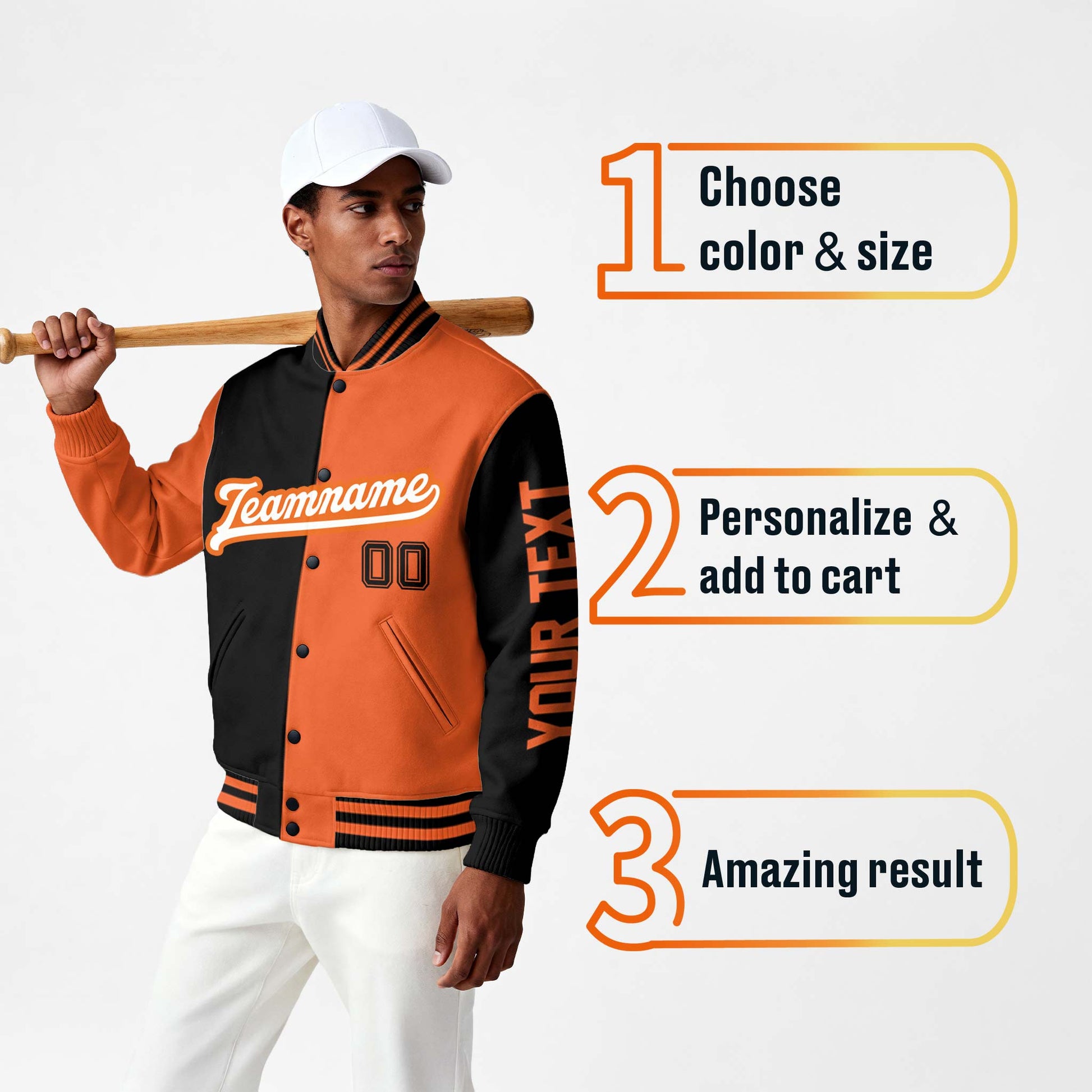 Custom Varsity Jacket Orange and Black Split - Design Your Own