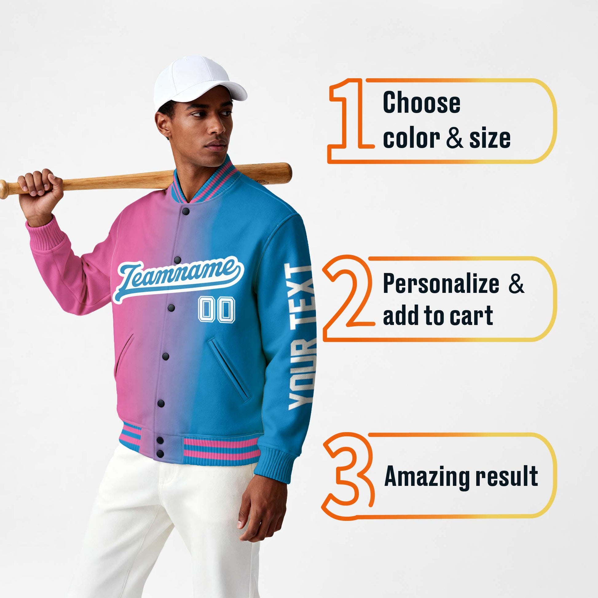 Custom Varsity Jacket Blue and Pink Gradient - Design Your Own