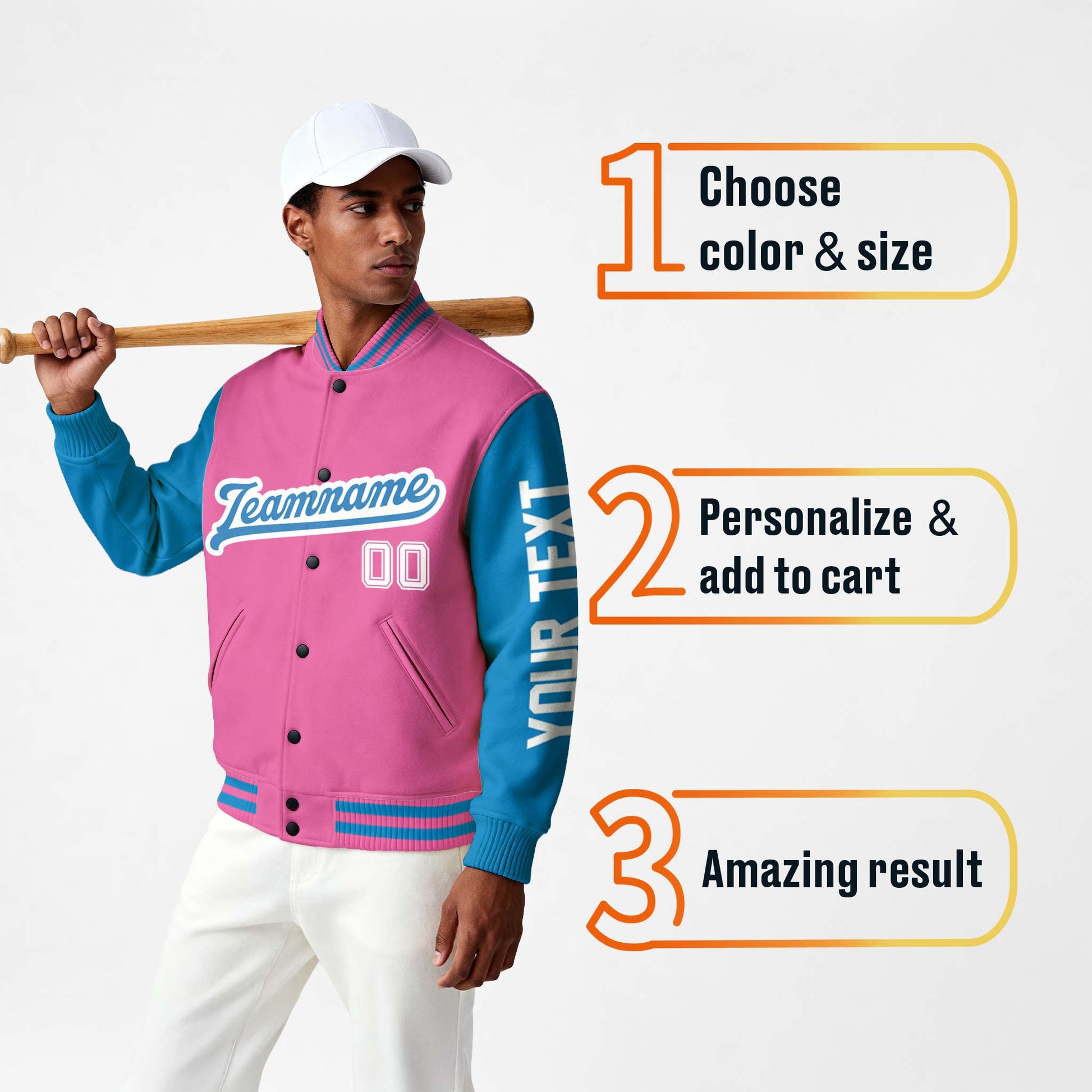 Custom Varsity Jacket Pink and Blue - Design Your Own
