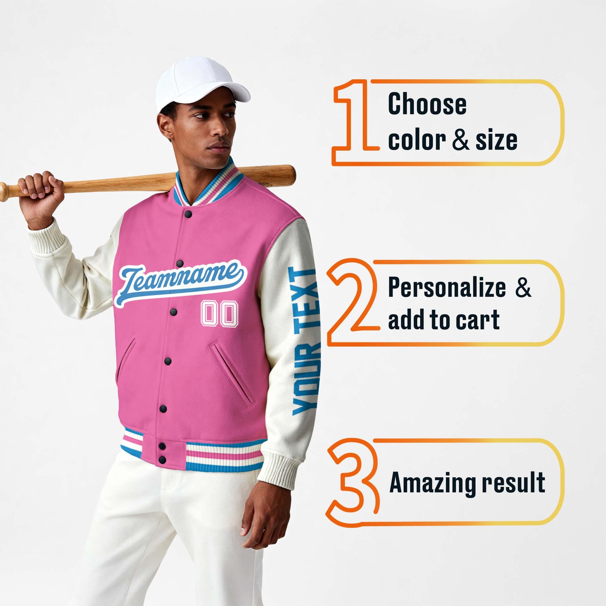 Custom Varsity Jacket Pink White and Blue - Design Your Own