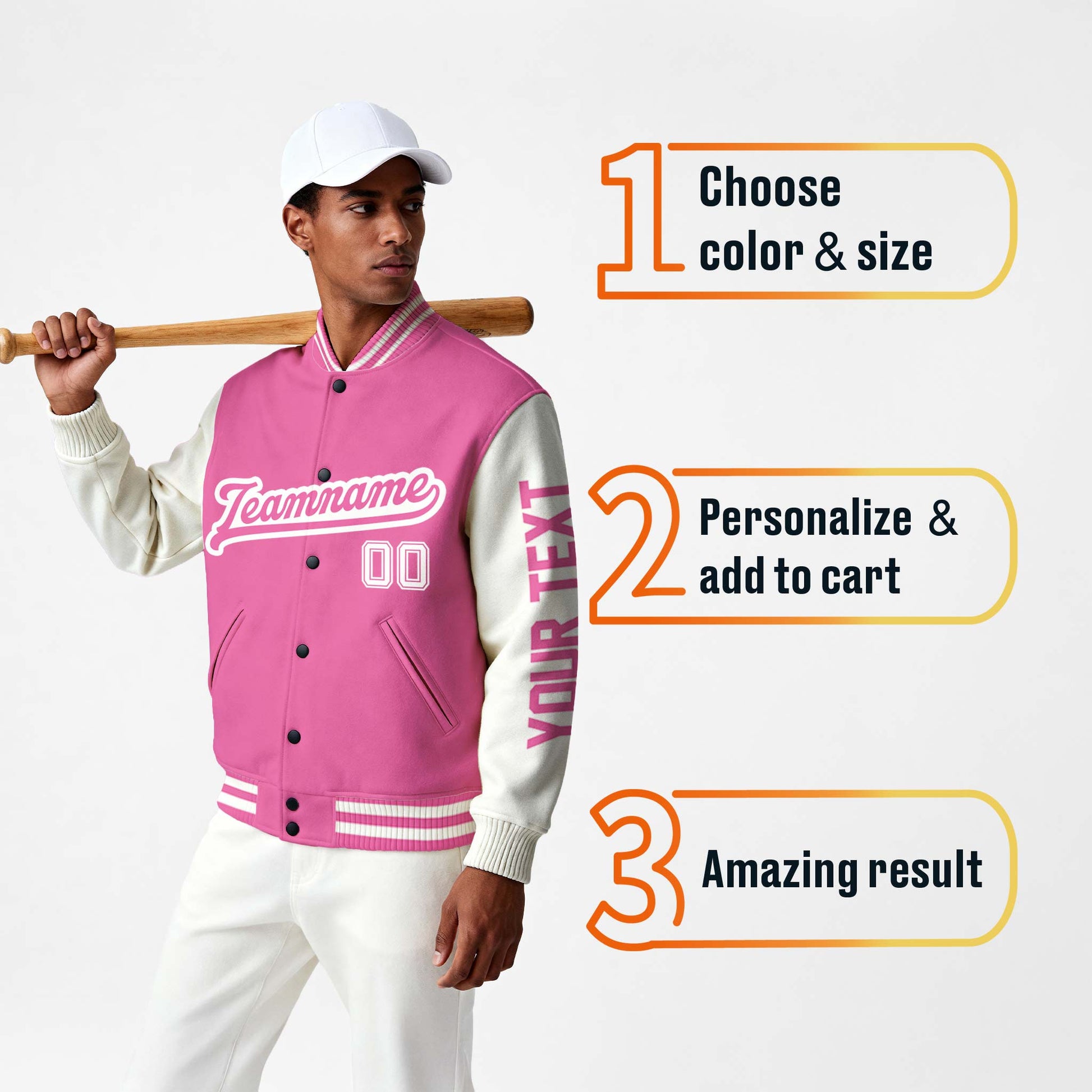 Custom Varsity Jacket Pink and White - Design Your Own