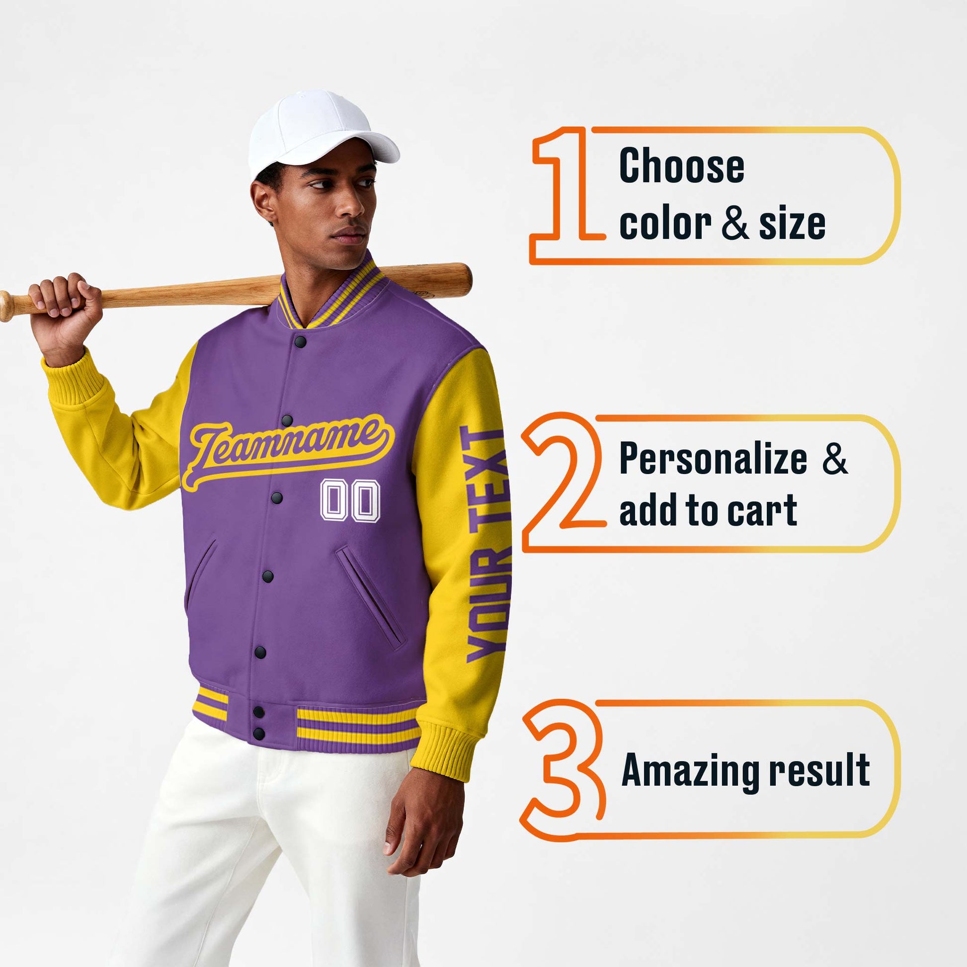 Custom Varsity Jacket Purple and Yellow - Design Your Own
