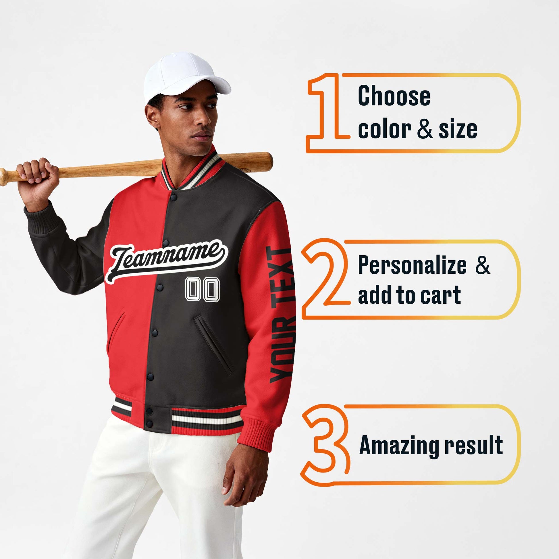 Custom Varsity Jacket Red and Black Split - Design Your Own