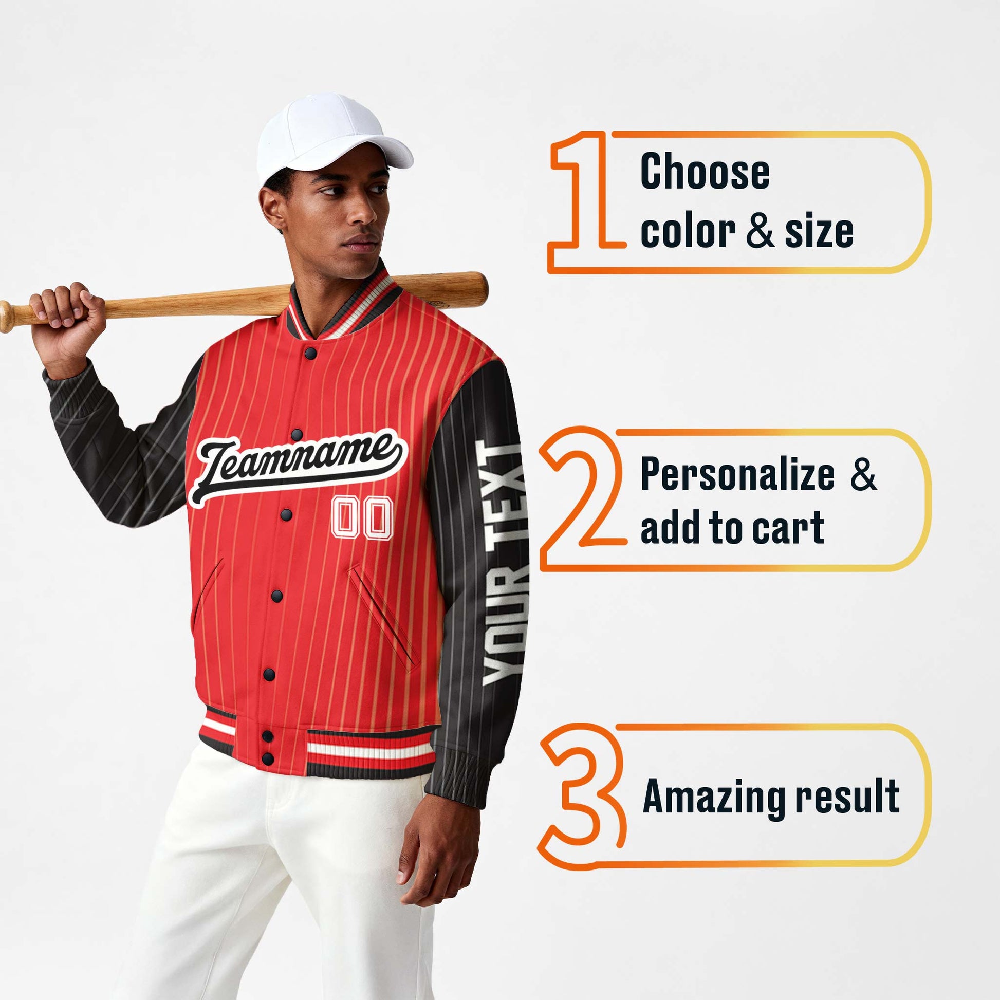 Custom Varsity Jacket Red and Black Pinstripe - Design Your Own