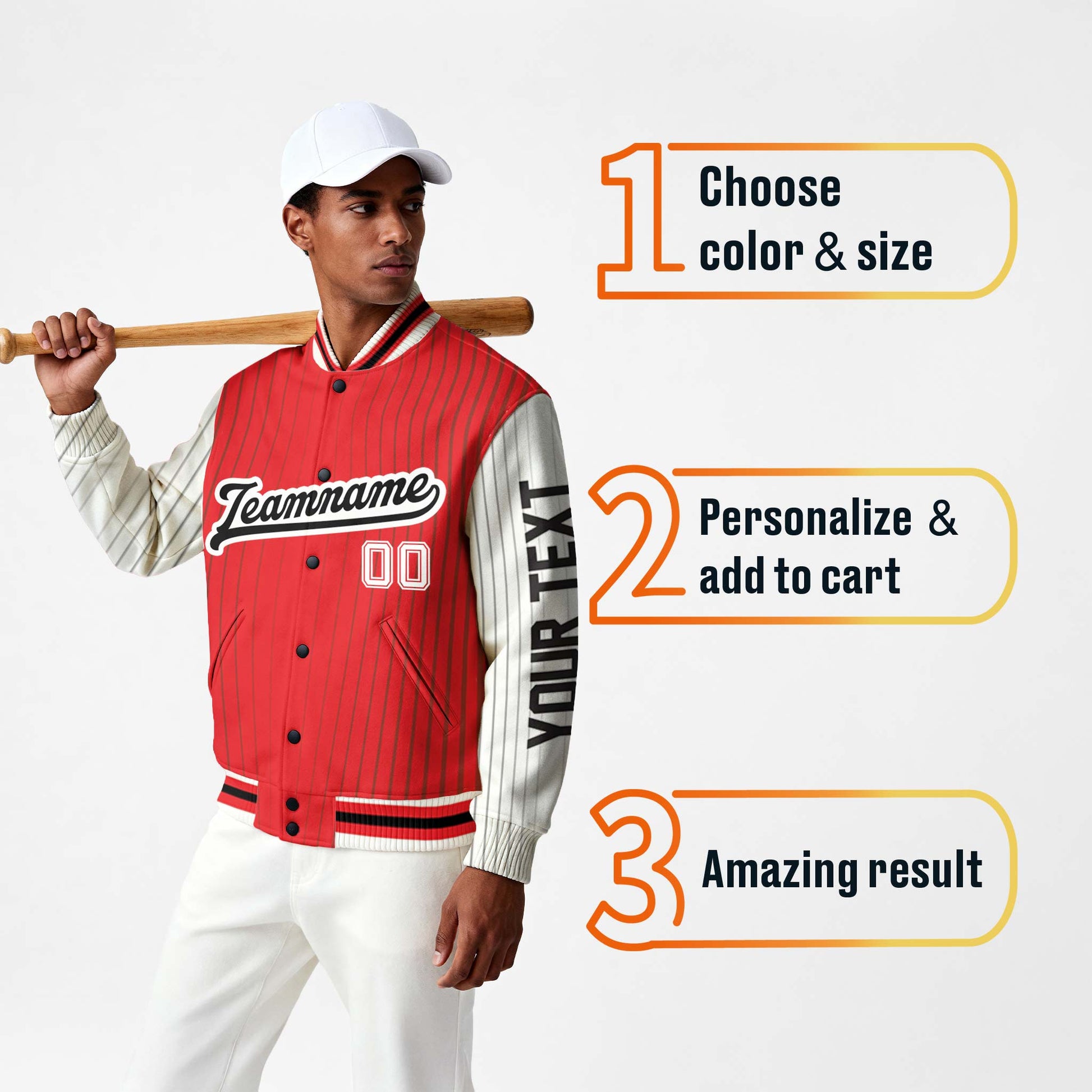Custom Varsity Jacket Red and White Pinstripe - Design Your Own